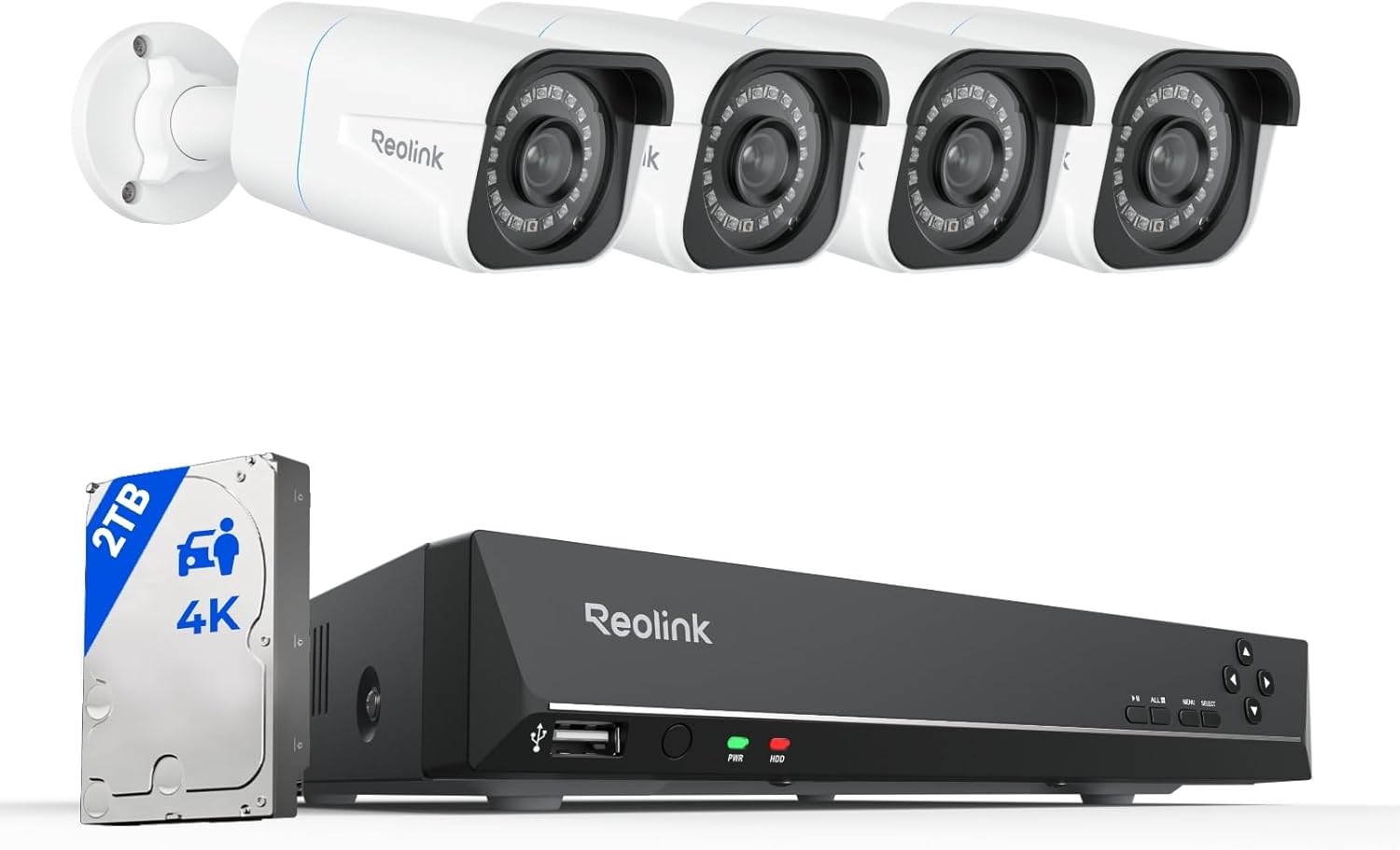 Caméra surveillance extérieure 4K kit NVR 8CH 2To PoE 8MP vision nocturne 30m audio RLK8-800B4