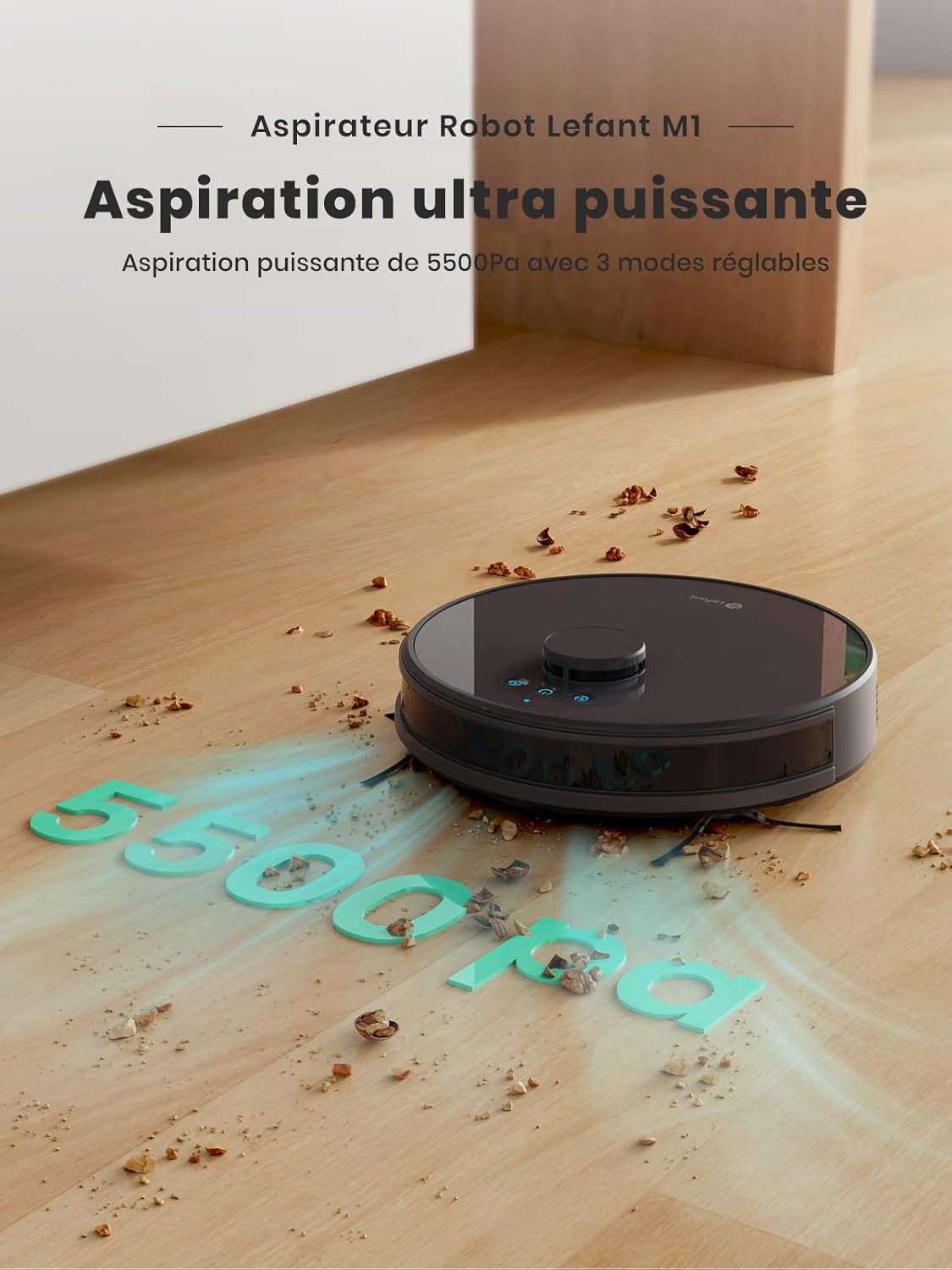 Robot aspirateur laveur 5500 Pa navigation LDS cartographie zones virtuelles
