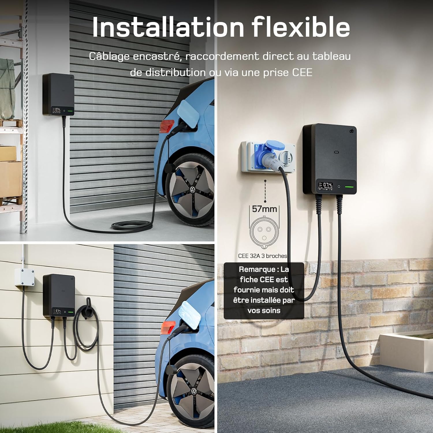 Borne recharge véhicule électrique 7 kW app câble type 2 75 m RFID RCD type B IP54
