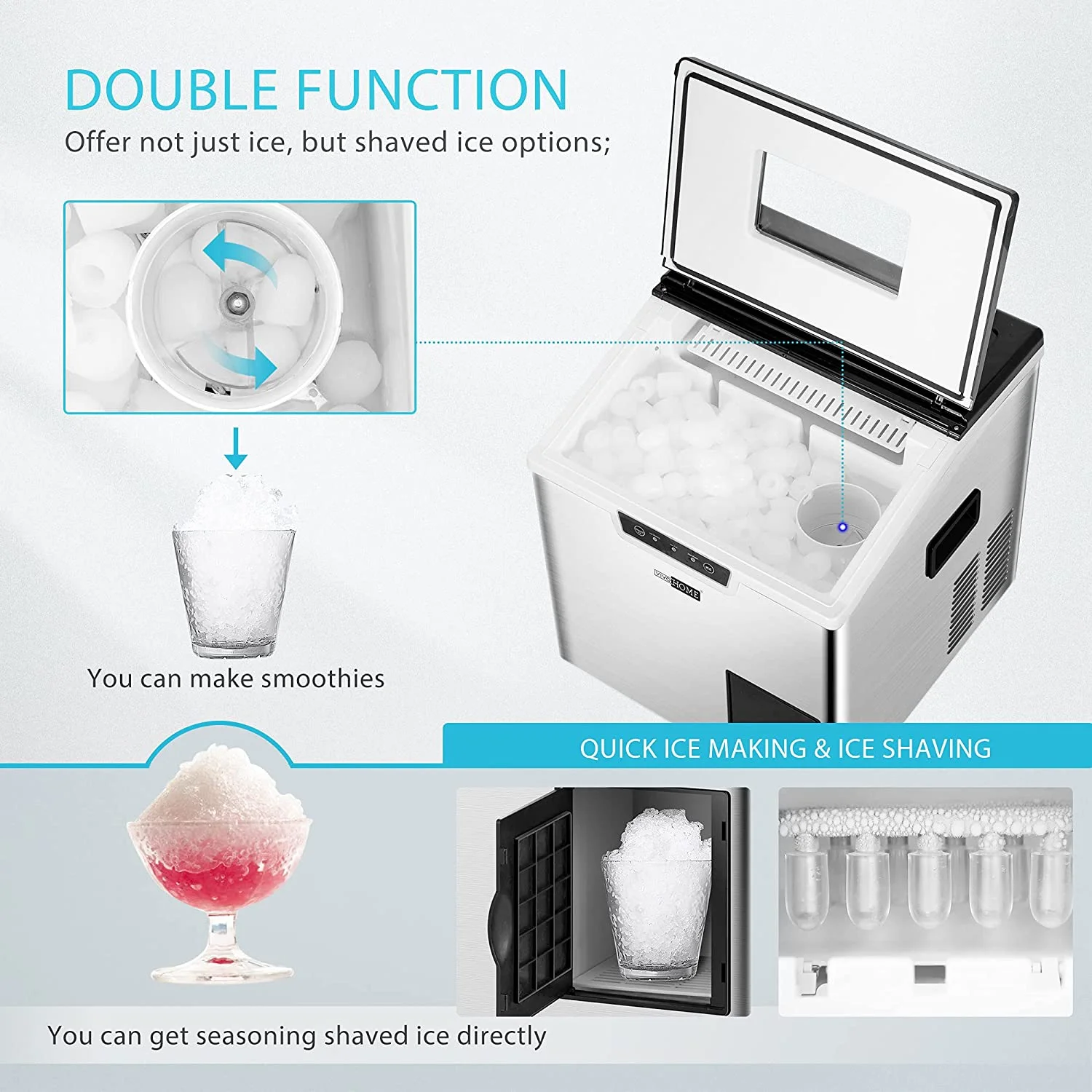 VIVOHOME 2 in 1 Countertop Ice Maker & Ice Shaver Machine, 33 lb/Day