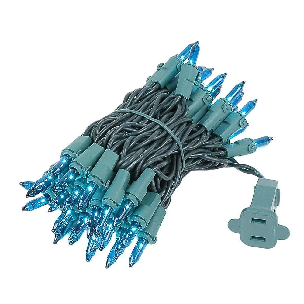 Novelty Lights 50 Light Teal Christmas Mini Light Set, Green Wire, 11' Long