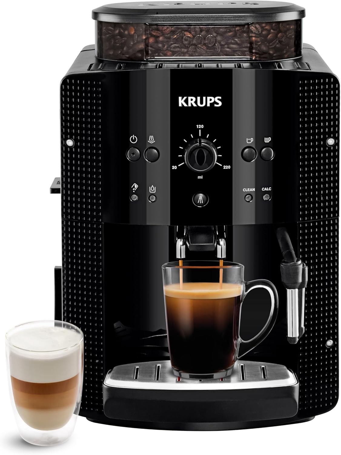 Machine café grains expresso 2 tasses nettoyage auto buse vapeur cappuccino Essential noire YY8125FD