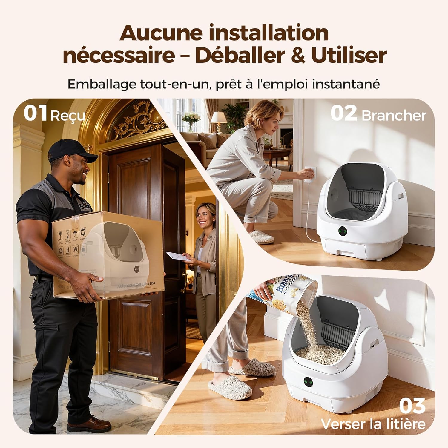 Litière chat autonettoyante ouverte grande capacité contrôle app sécurité anti odeur multi chats