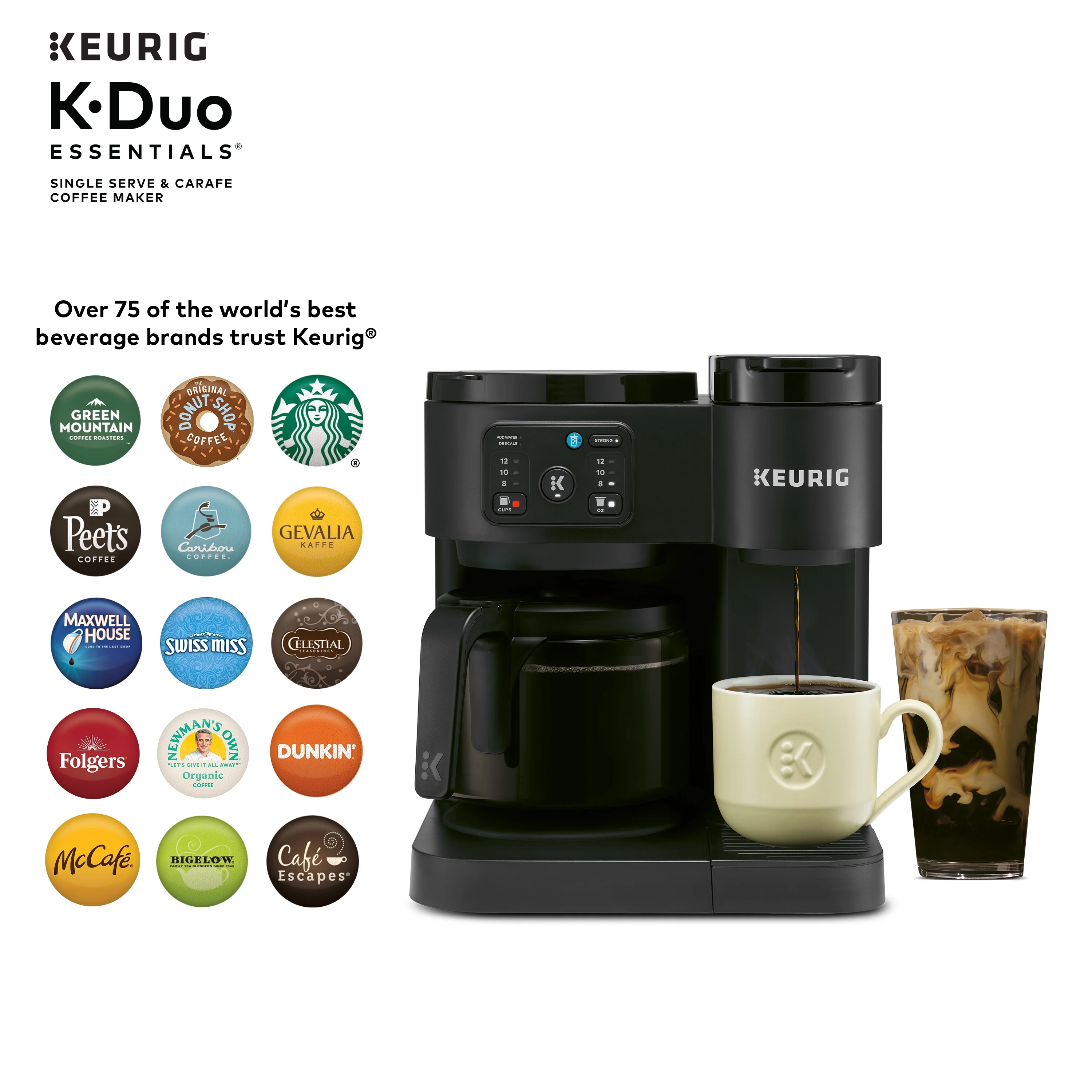 Keurig K - Duo Essentials, Hot & Iced Single - Serve K - Cup Pod Coffee Maker & Carafe, Moonlight Grey