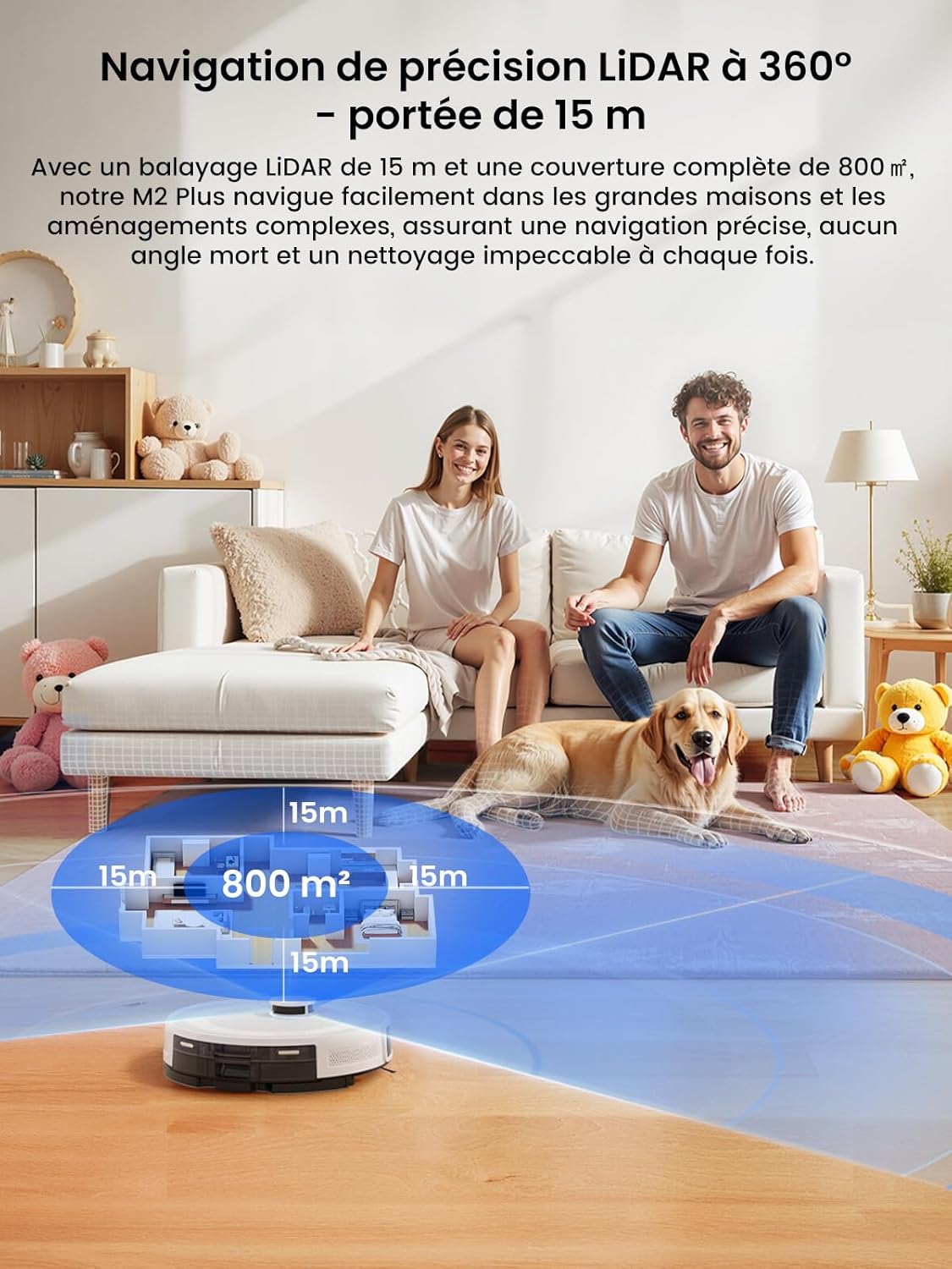 Aspirateur robot laveur M2 Plus station vidange automatique navigation laser 6000Pa évitement obstacles app
