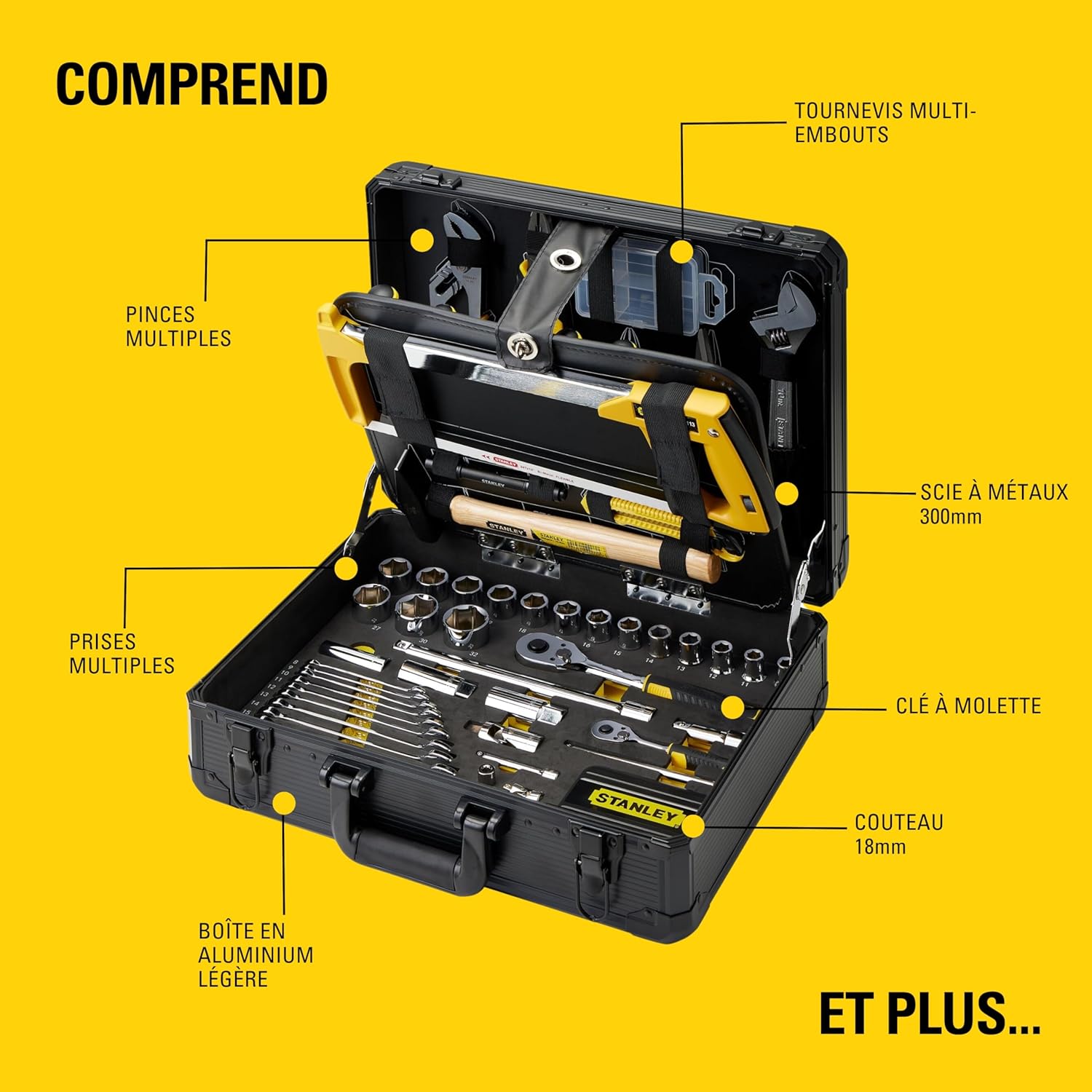 Valise maintenance 142 pièces outils serrage vissage coupe mesure