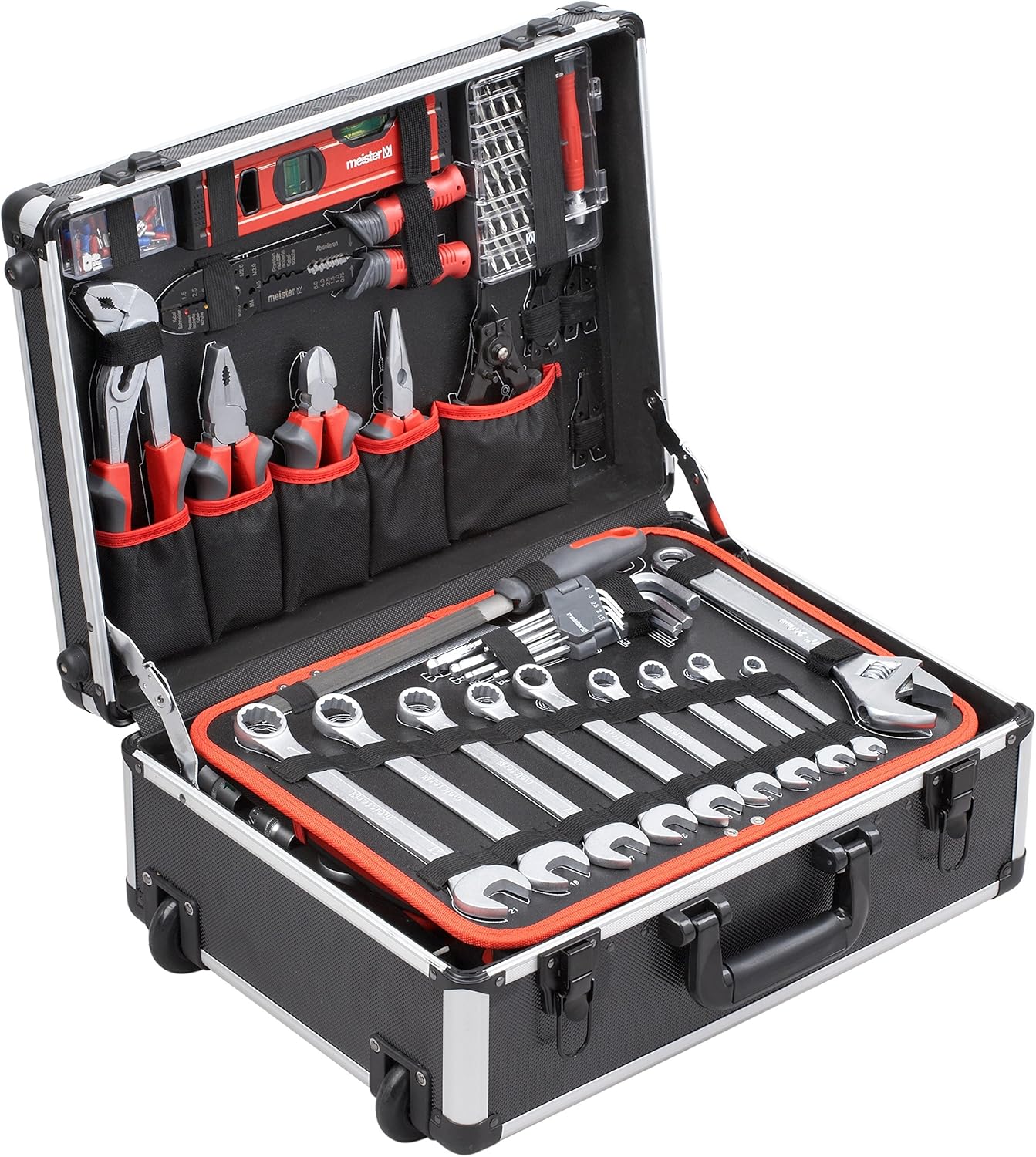Chariot outils 156 pièces roulettes poignée télescopique mallette outils professionnelle