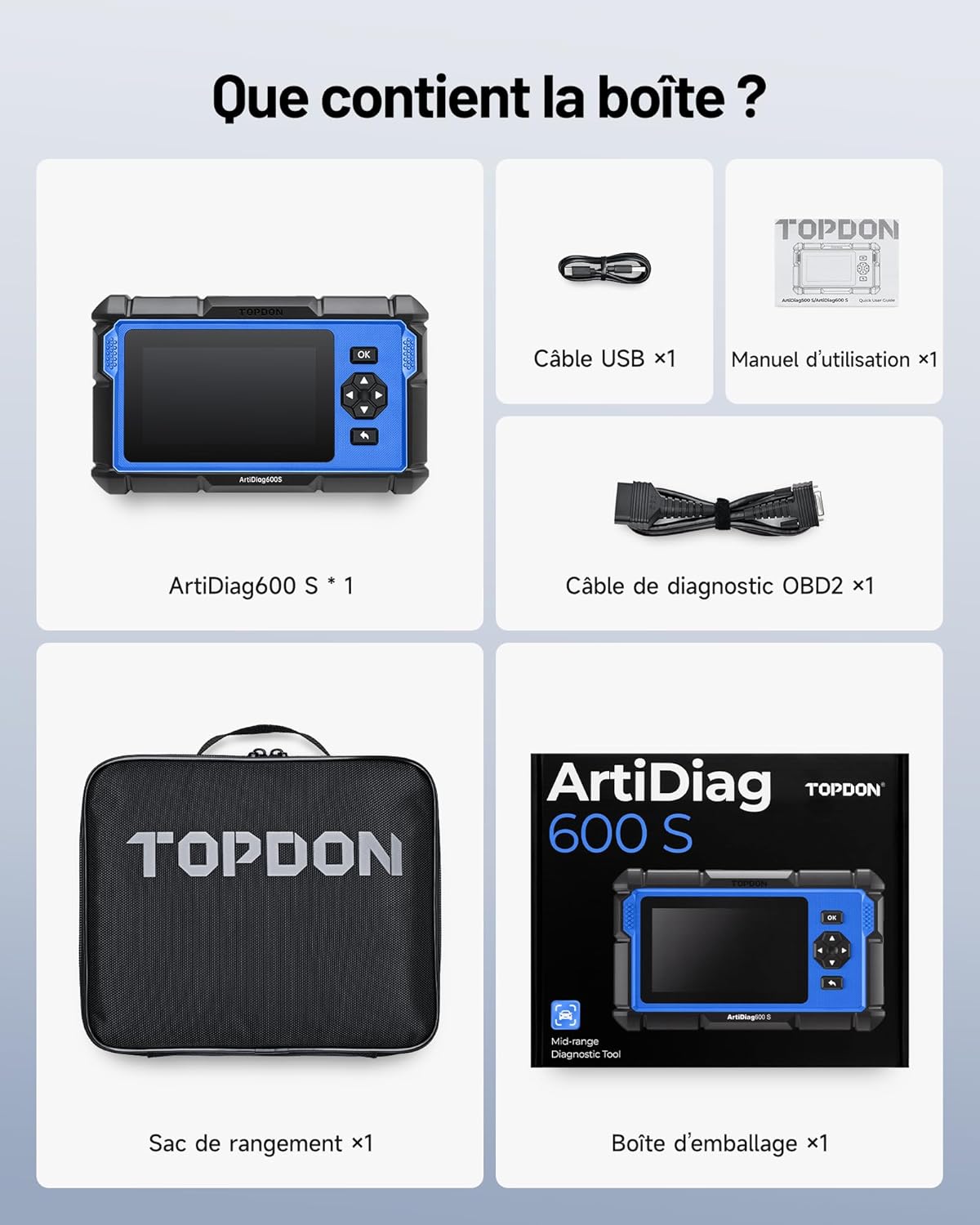 Valise diagnostic auto ArtiDiag600S OBD2 4 systèmes 9 réinitialisations fonctions complètes
