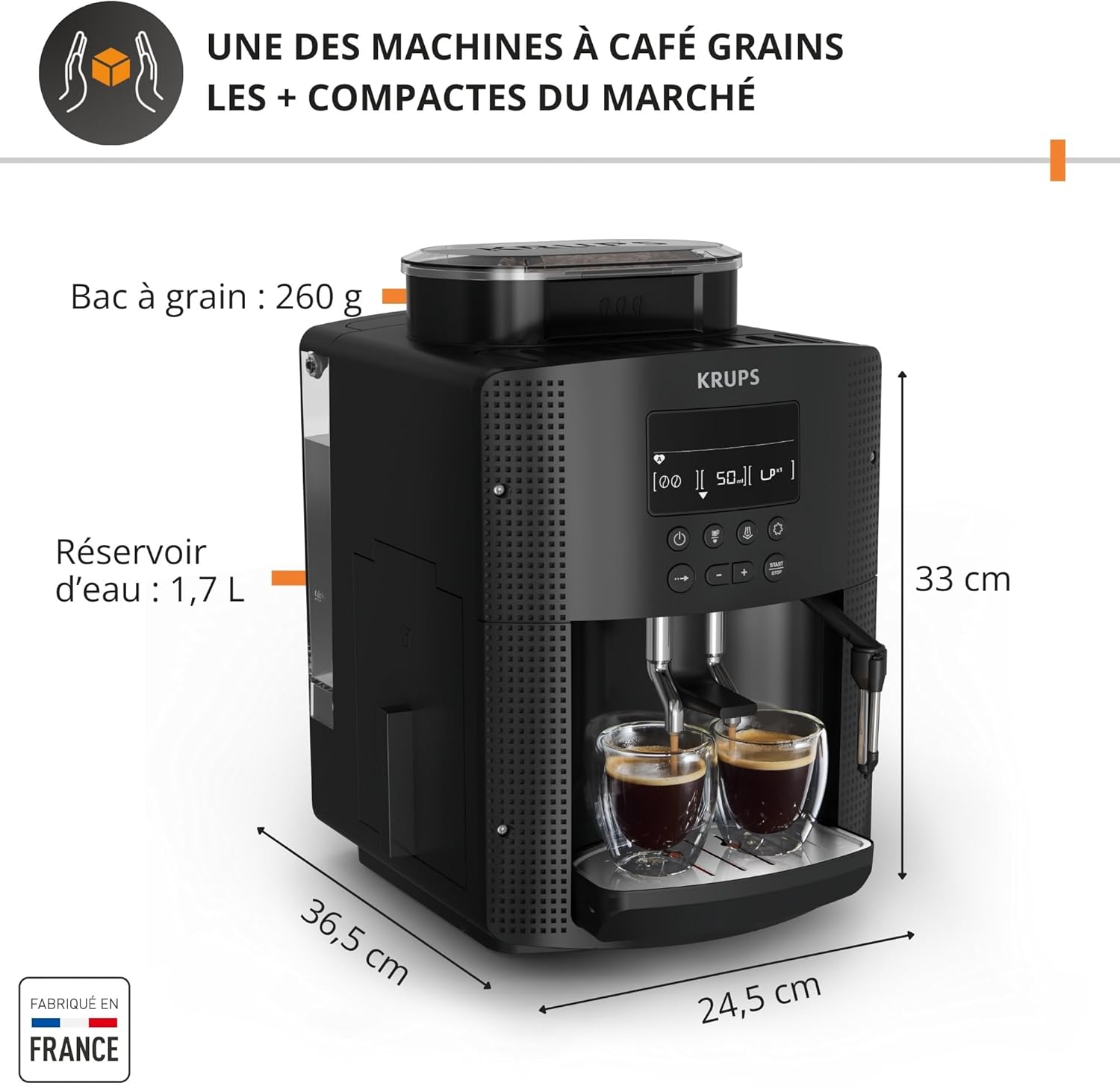 Machine café grains 17 L expresso buse vapeur cappuccino 2 tasses Essential noir