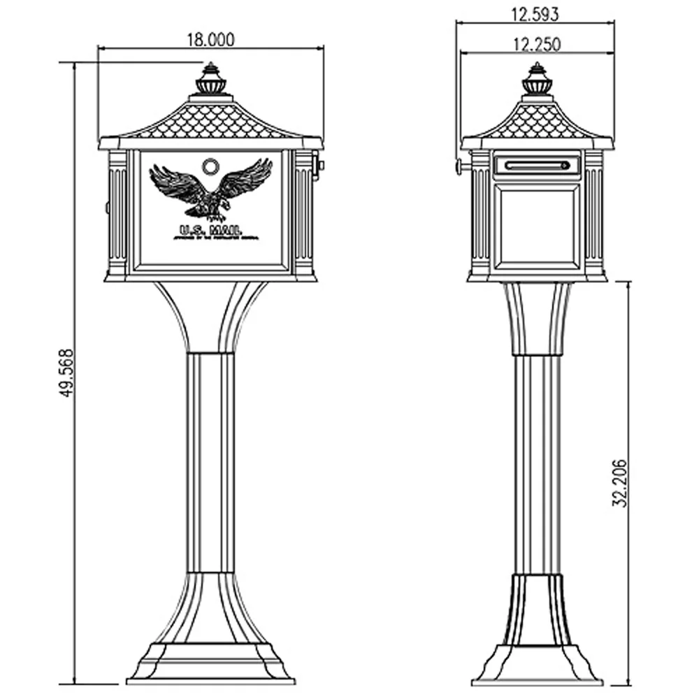 Architectural Mailboxes Pedestal Cast Aluminum, Large, Mailbox and Post Kit in Black