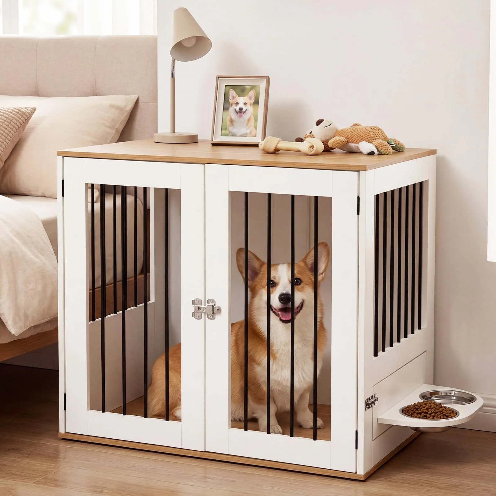 Tangkula 31.5” Dog Crate Furniture Indoor Wooden Dog Kennel
