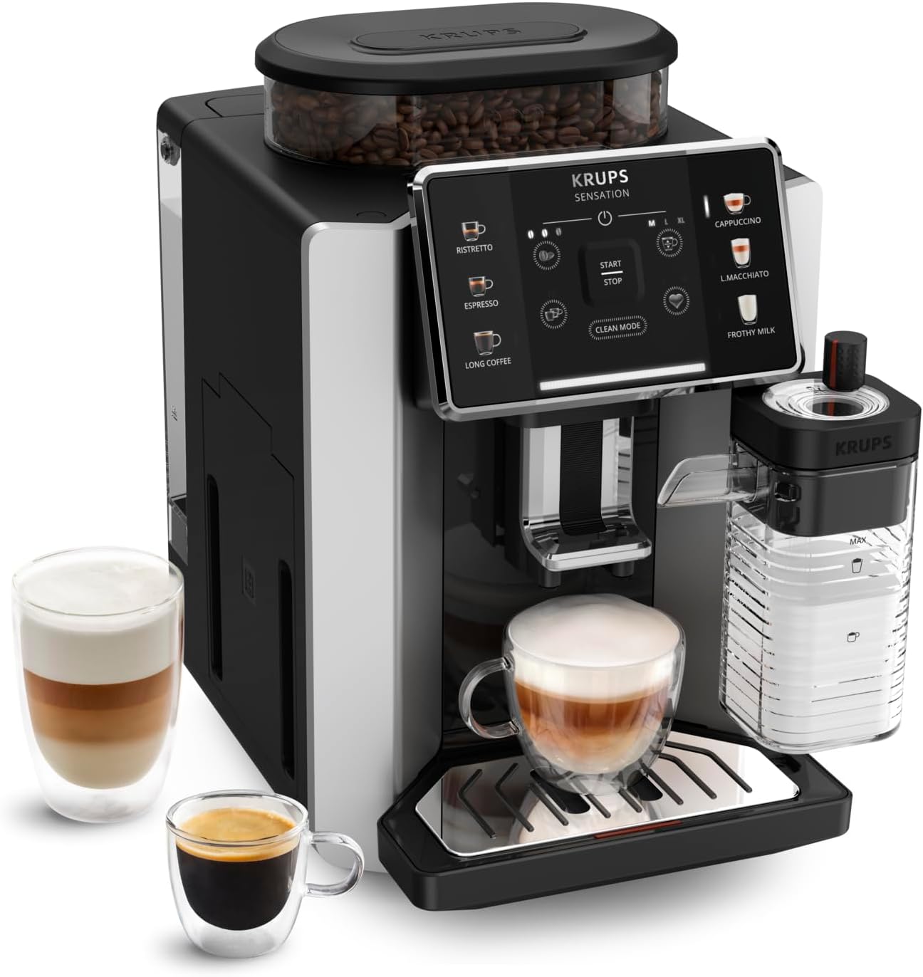 Machine café grains expresso automatique 6 boissons carafe lait interface tactile