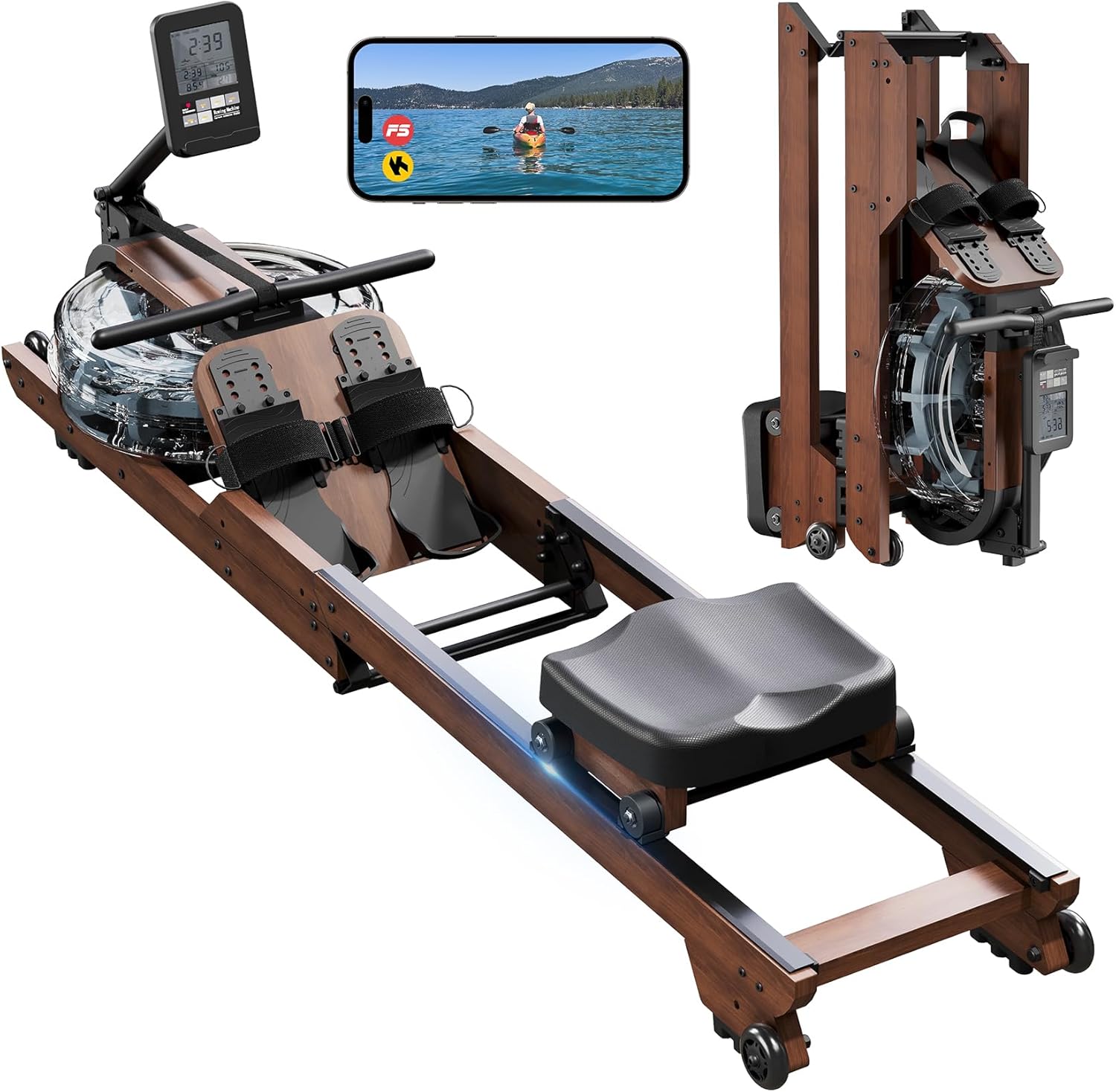 Rameur pliable freinage magnétique 16 niveaux silencieux app support tablette
