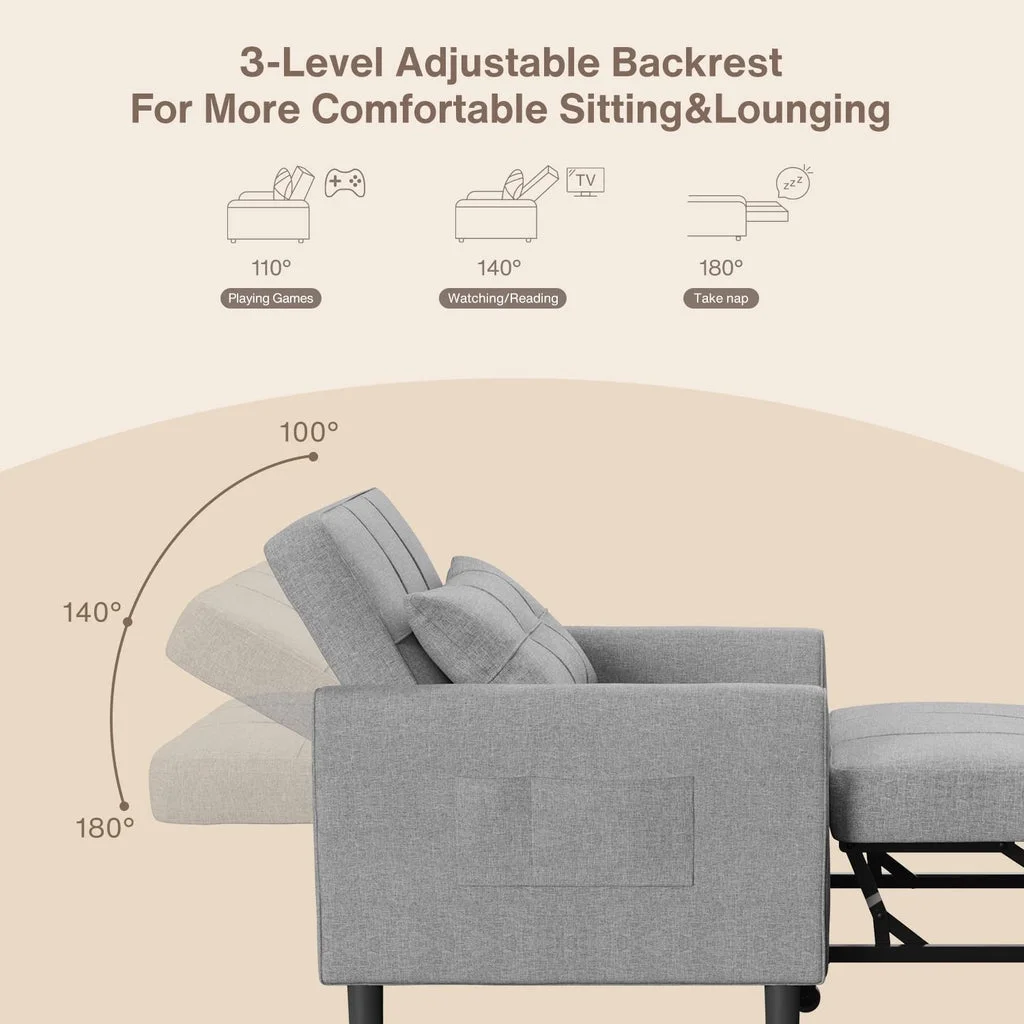 Convertible Sleeper Chair, Aiho 3 - in - 1 Convertible Sofa Bed Recliner Chair with Pull Out Couch - Dark Gray
