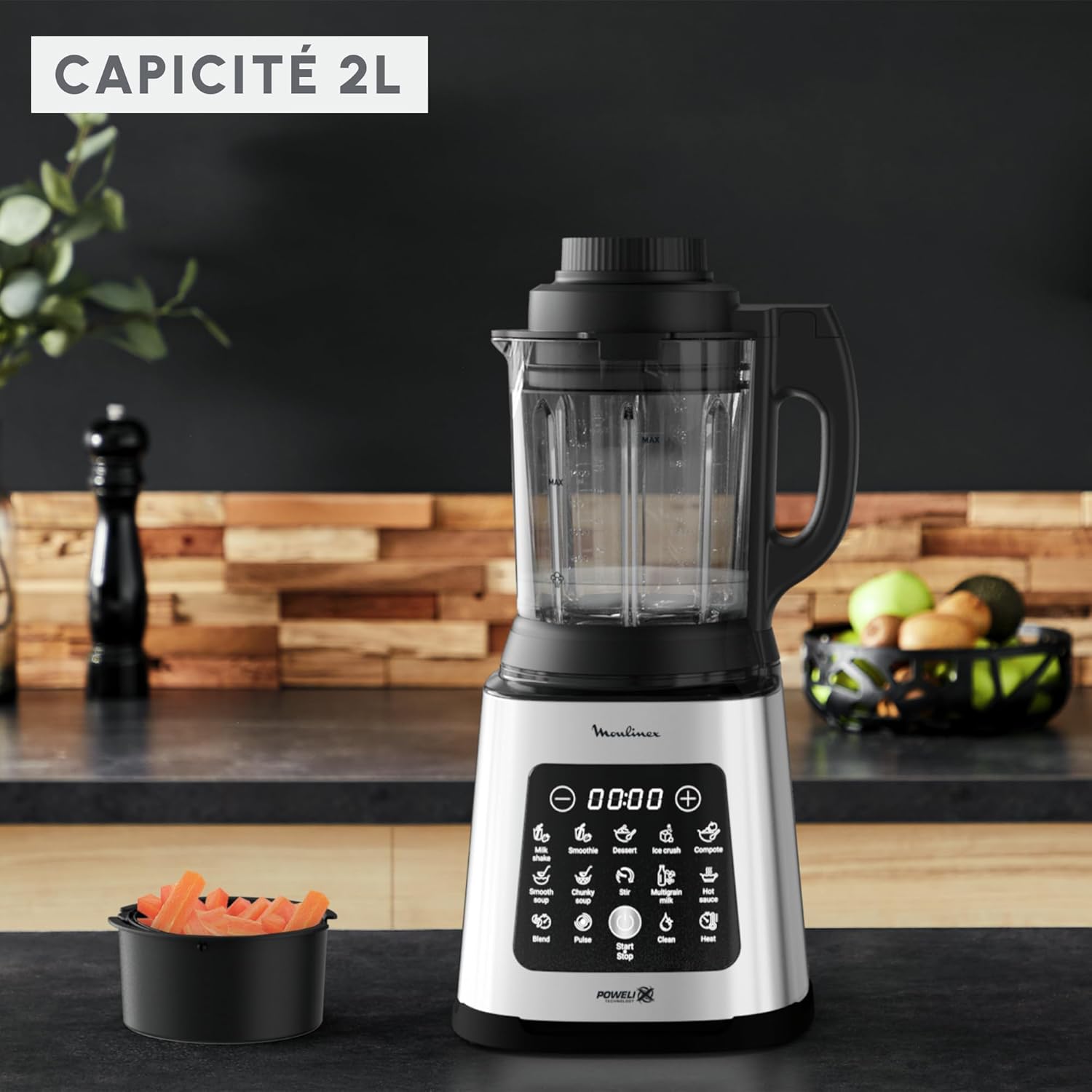 Blender chauffant 1400 W 10 programmes lames amovibles panier vapeur