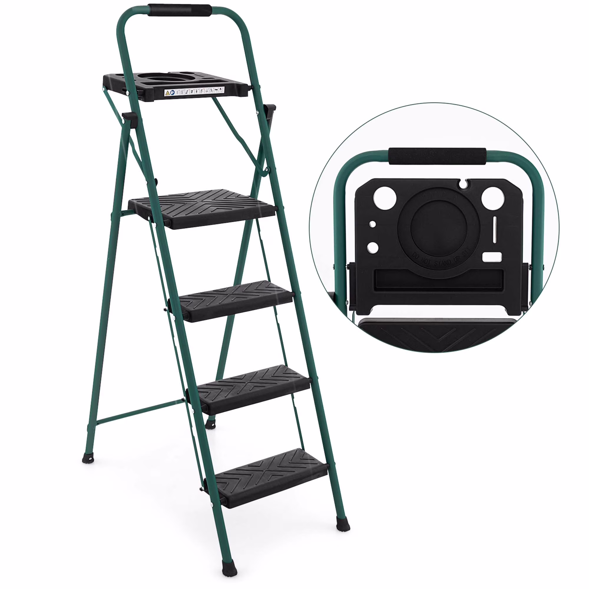 Costway 4 Step Ladder Folding Portable Anti - Slip Steel Step Stool 330 lb with Tool Platform