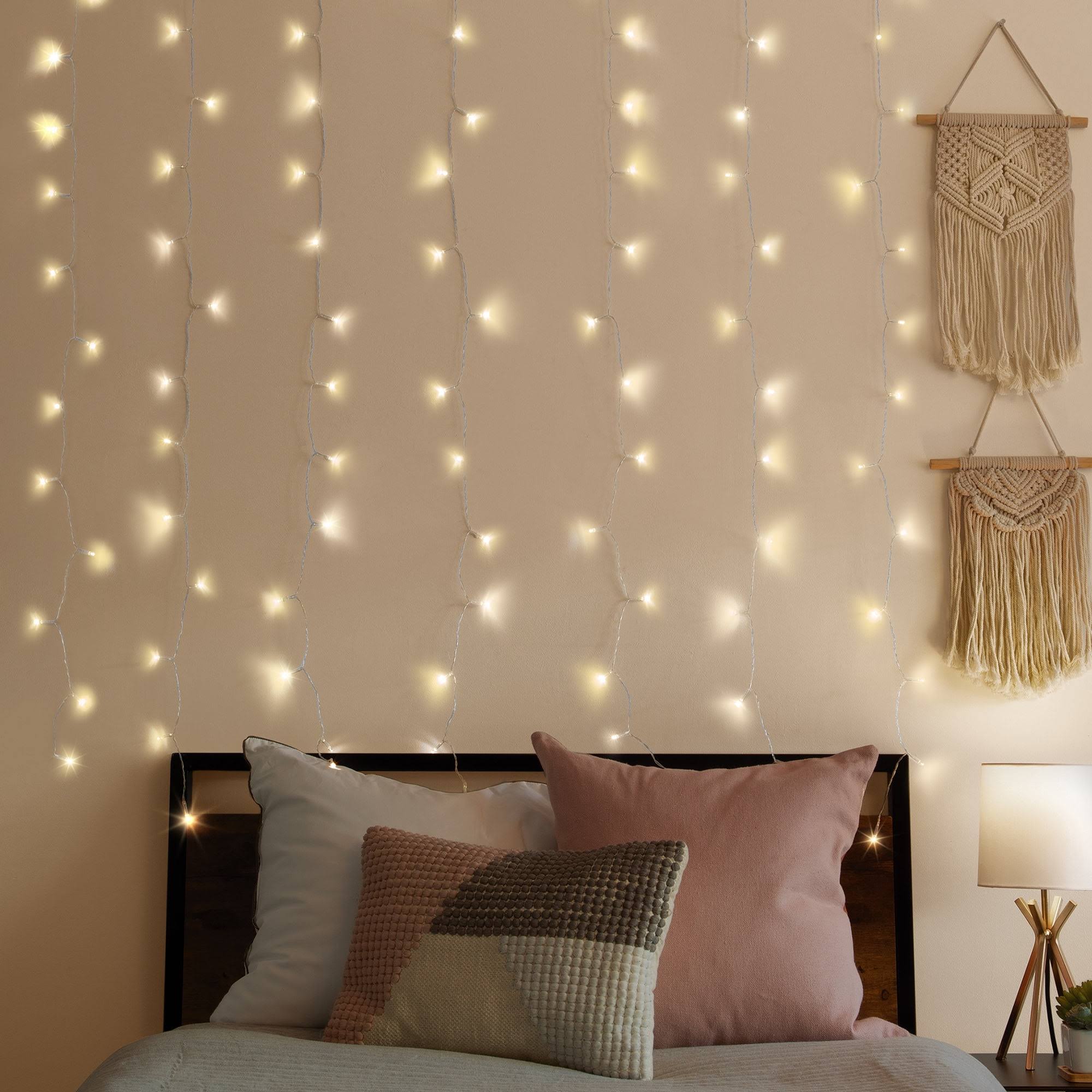 Merkury Innovations Indoor Curtain Lights, Warm LEDs, 3 Flashing Modes, Remote Control, USB Powered - White - 1 Each