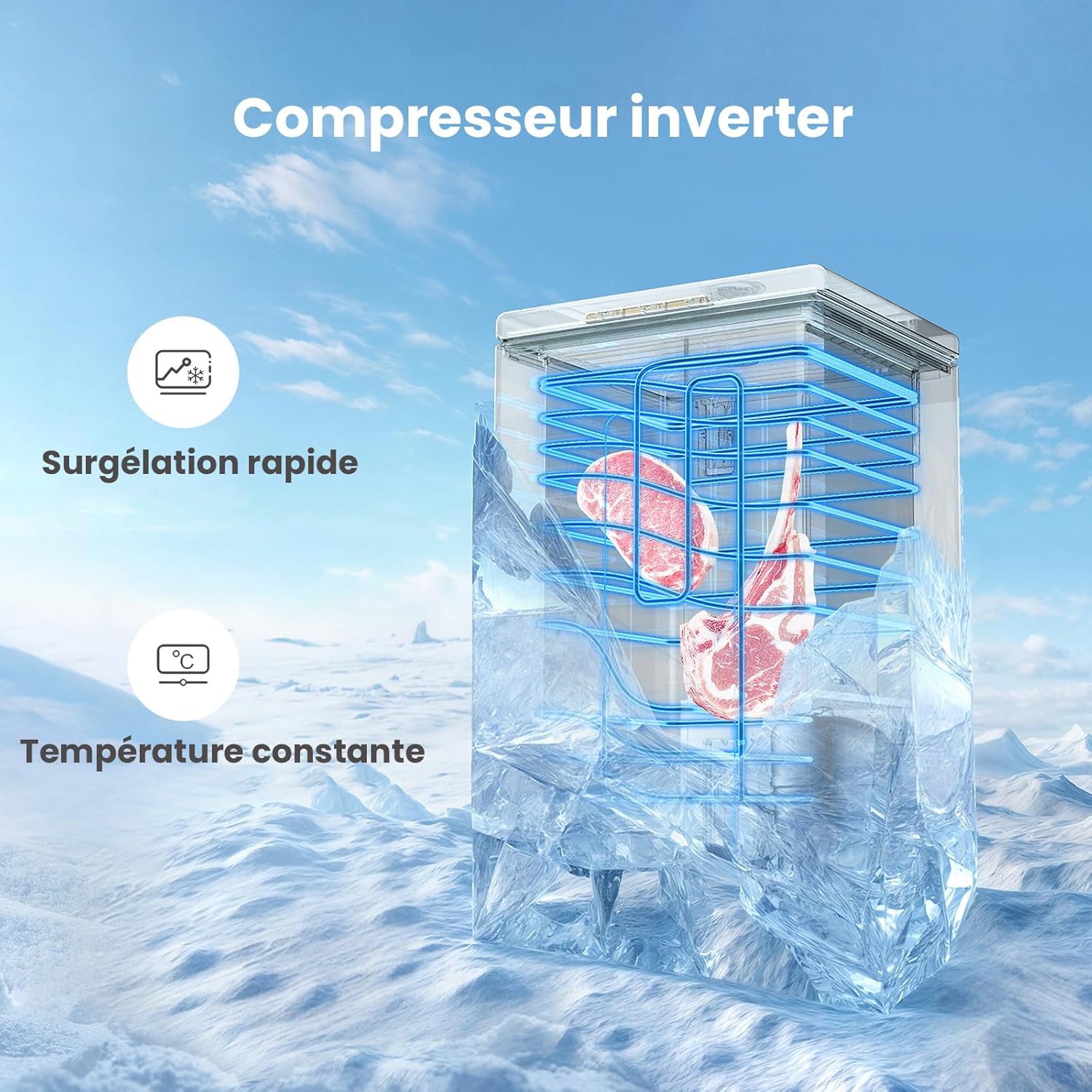 Congélateur coffre RCC146WH2EU 143L convertible compresseur inverter 4 étoiles blanc
