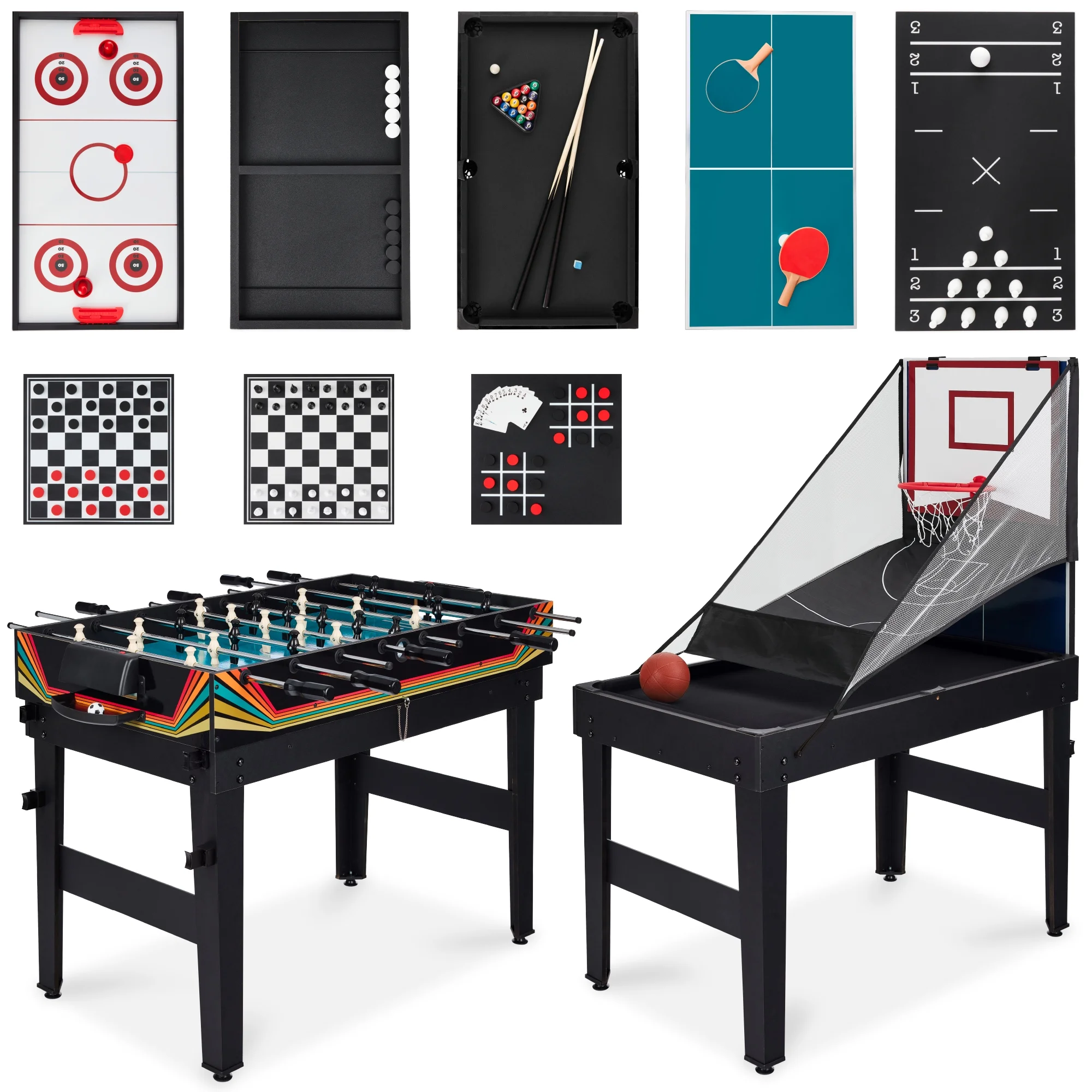 Best Choice Products 13 - in - 1 Combo Game Table Set W/ Ping Pong, Foosball, Basketball, Hockey, Archery - Natural