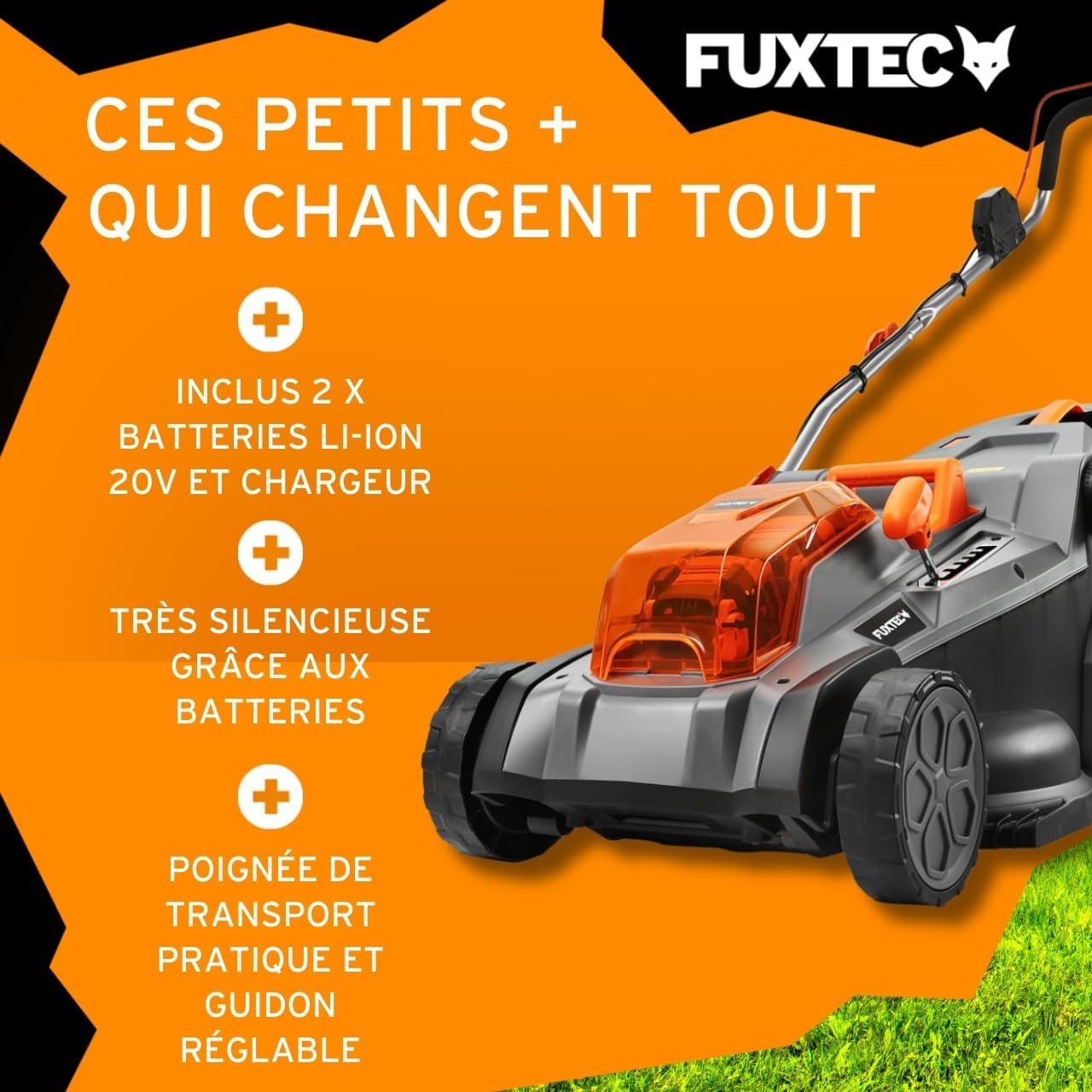 Tondeuse gazon sans fil 40V E2RM43 largeur coupe 43 cm bac 40 L hauteur réglable