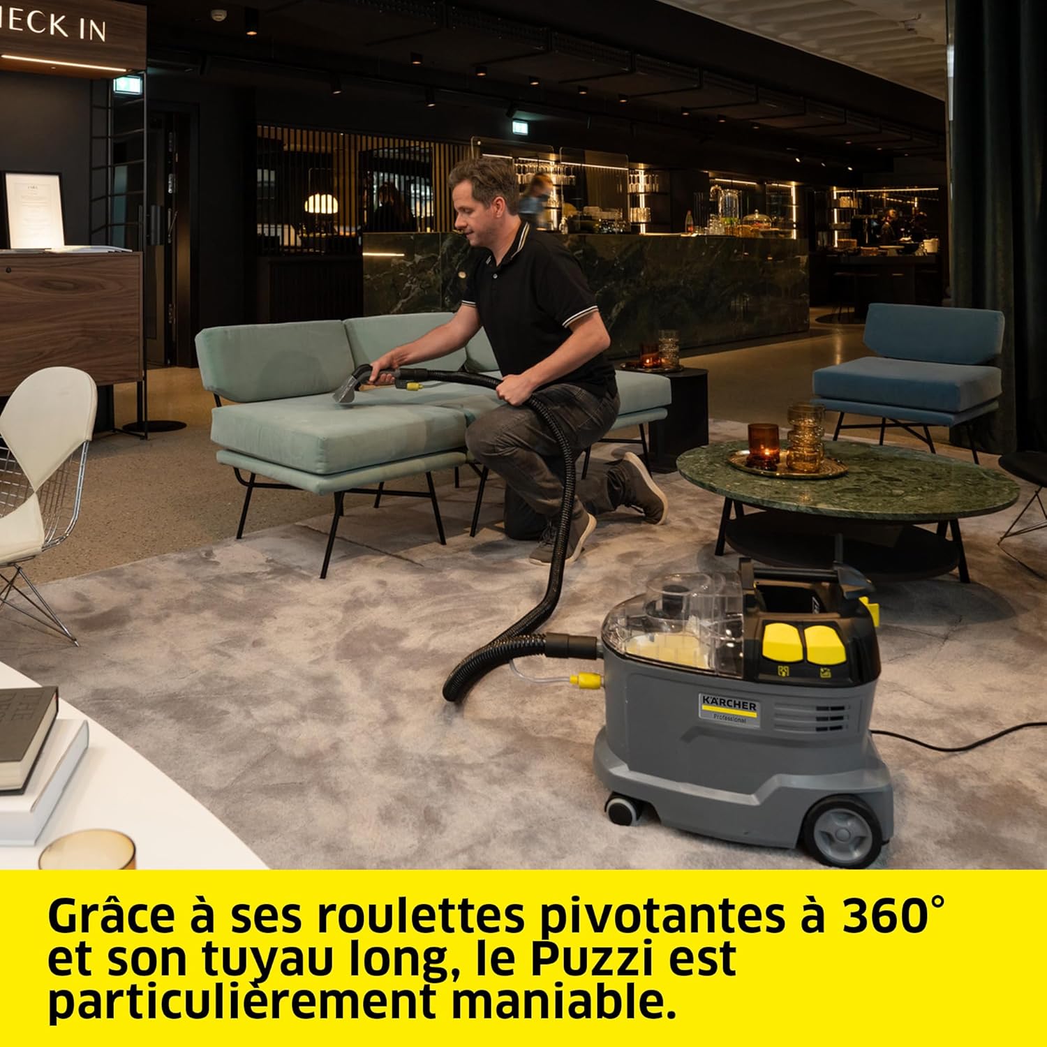 Injecteur extracteur Puzzi 8/1 flexible 2 en 1 réservoirs eau propre sale rendement 12 à 18 m²/h suceur fauteuil ergonomique