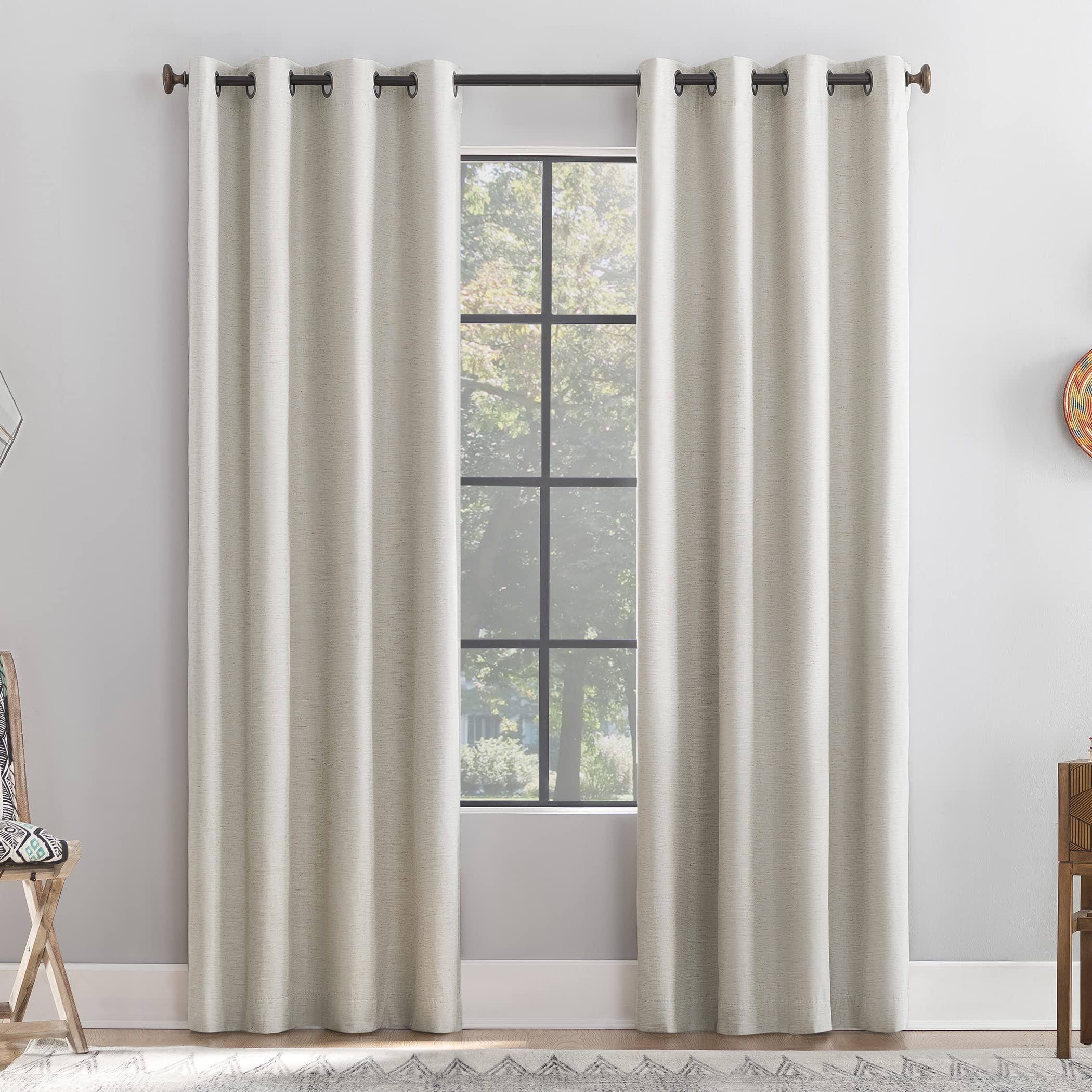 Archaeo Textured Linen Blend Total Blackout Grommet Top Curtain, Single Panel - White - 50