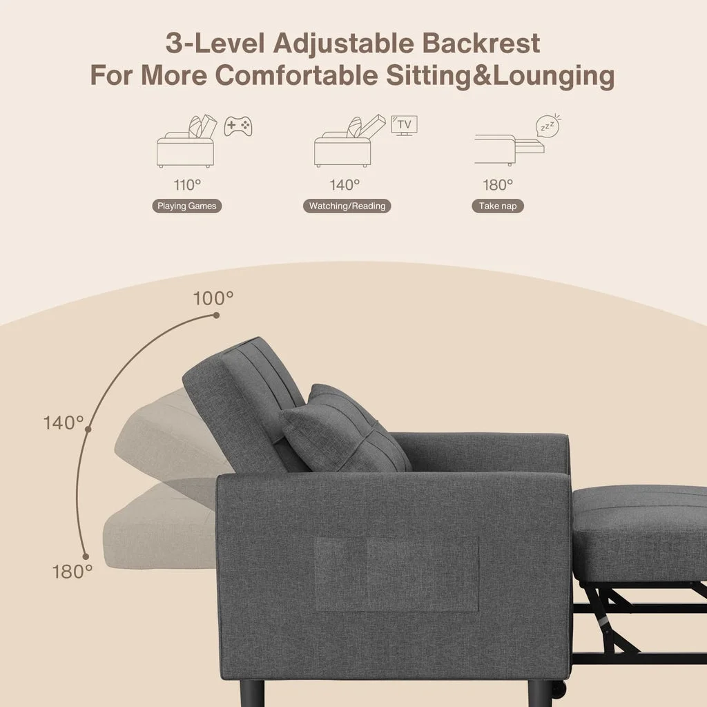 Convertible Sleeper Chair, Aiho 3 - in - 1 Convertible Sofa Bed Recliner Chair with Pull Out Couch - Dark Gray