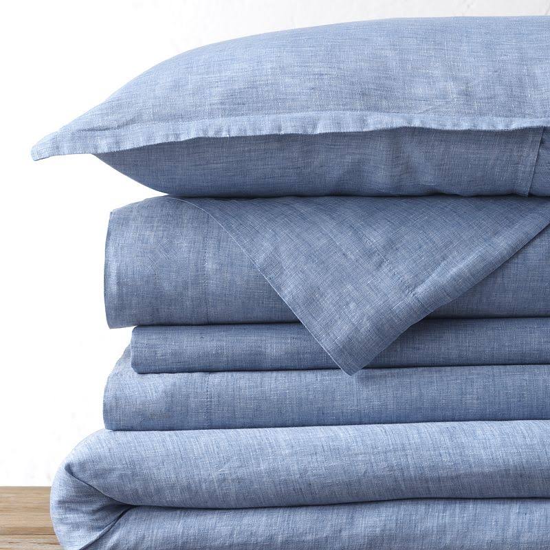 Lands' End Garment Washed Linen Chambray Duvet Cover or Shams, Blue, Twin