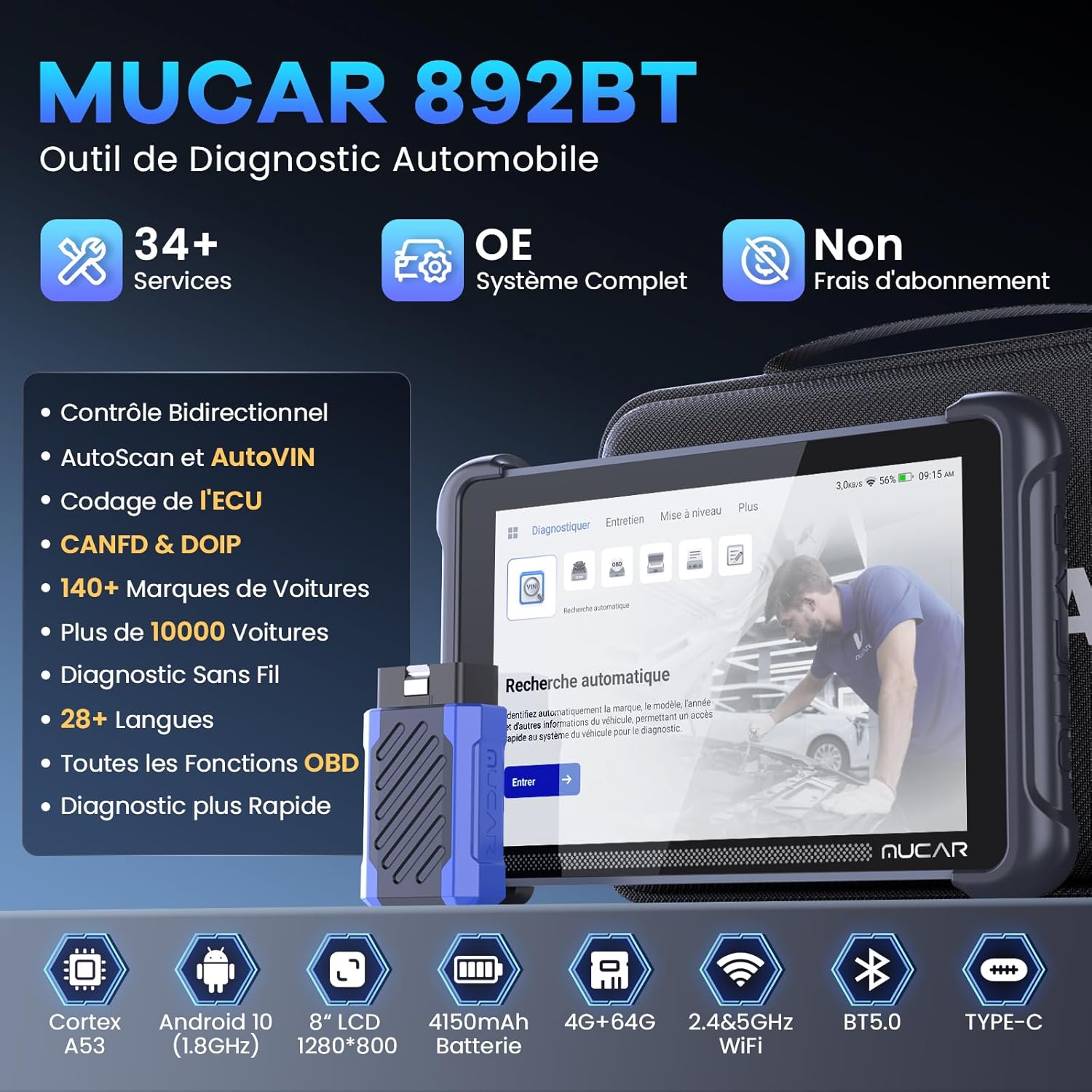 Valise diagnostic auto bidirectionnelle OBD2 codage ECU réinitialisations multiples CANFD DOIP