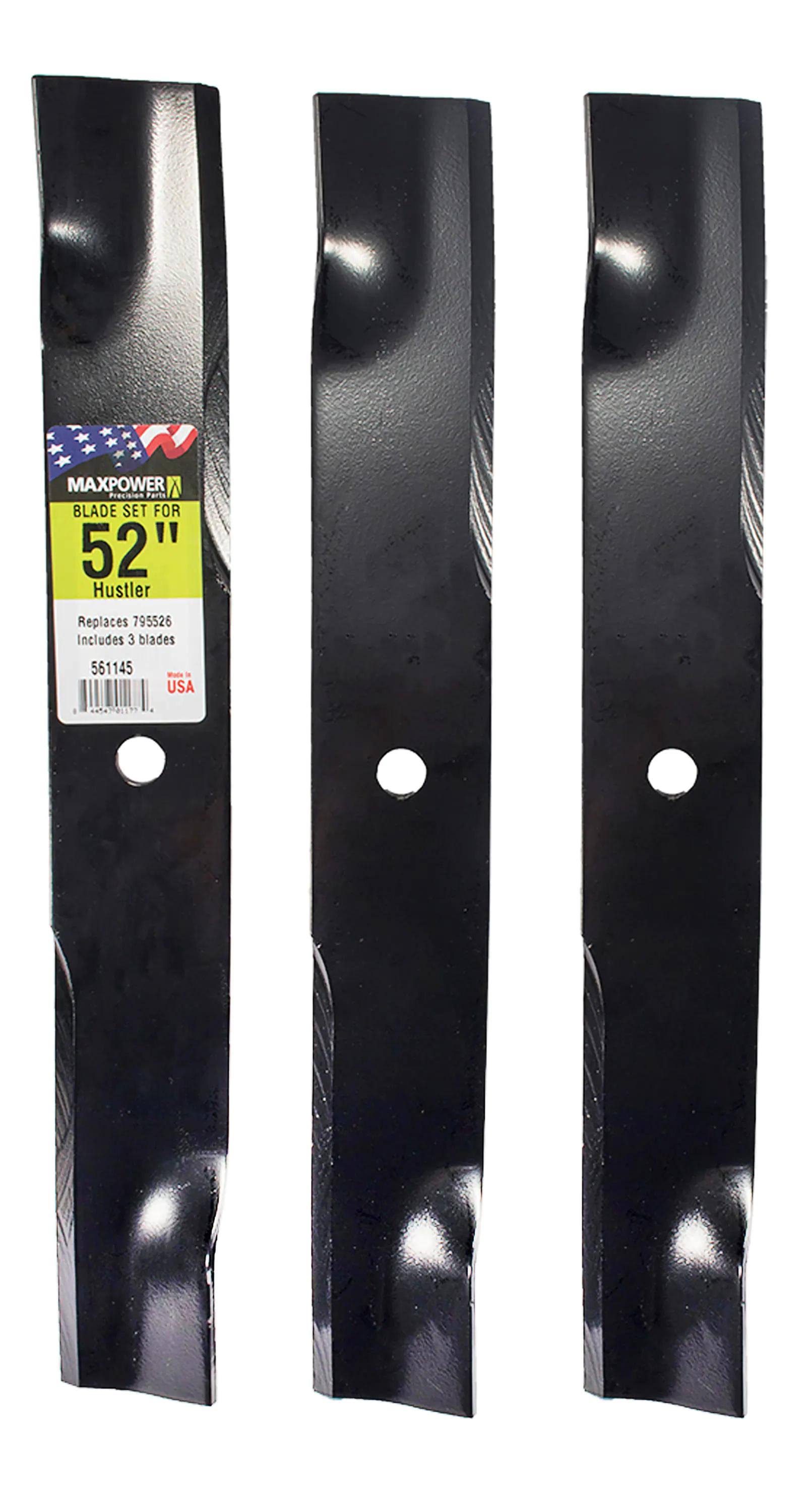 Maxpower 561145B 3 Blade Set for Many 52 in. Cut Hustler Mowers Replaces OEM #'s 795526, 603995, 783753 and Dixie Chopper 30227-52X