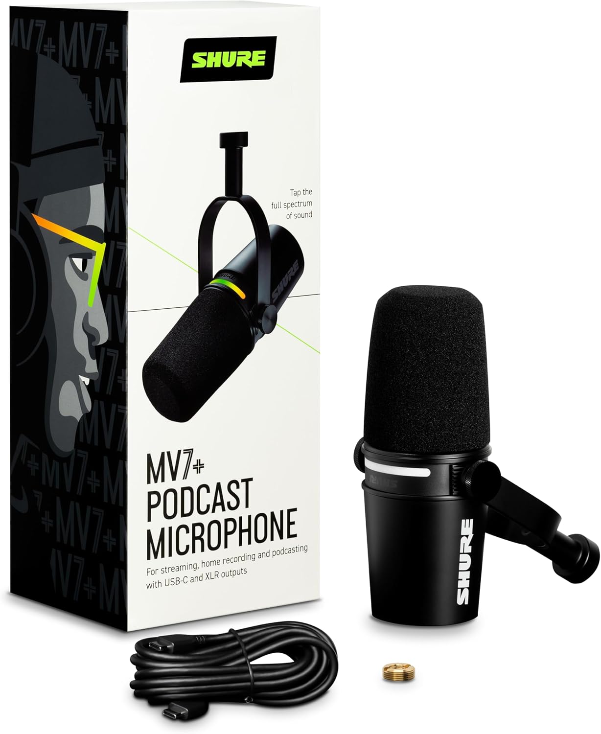 Microphone podcast USB C XLR auto level filtre anti pop réverbération