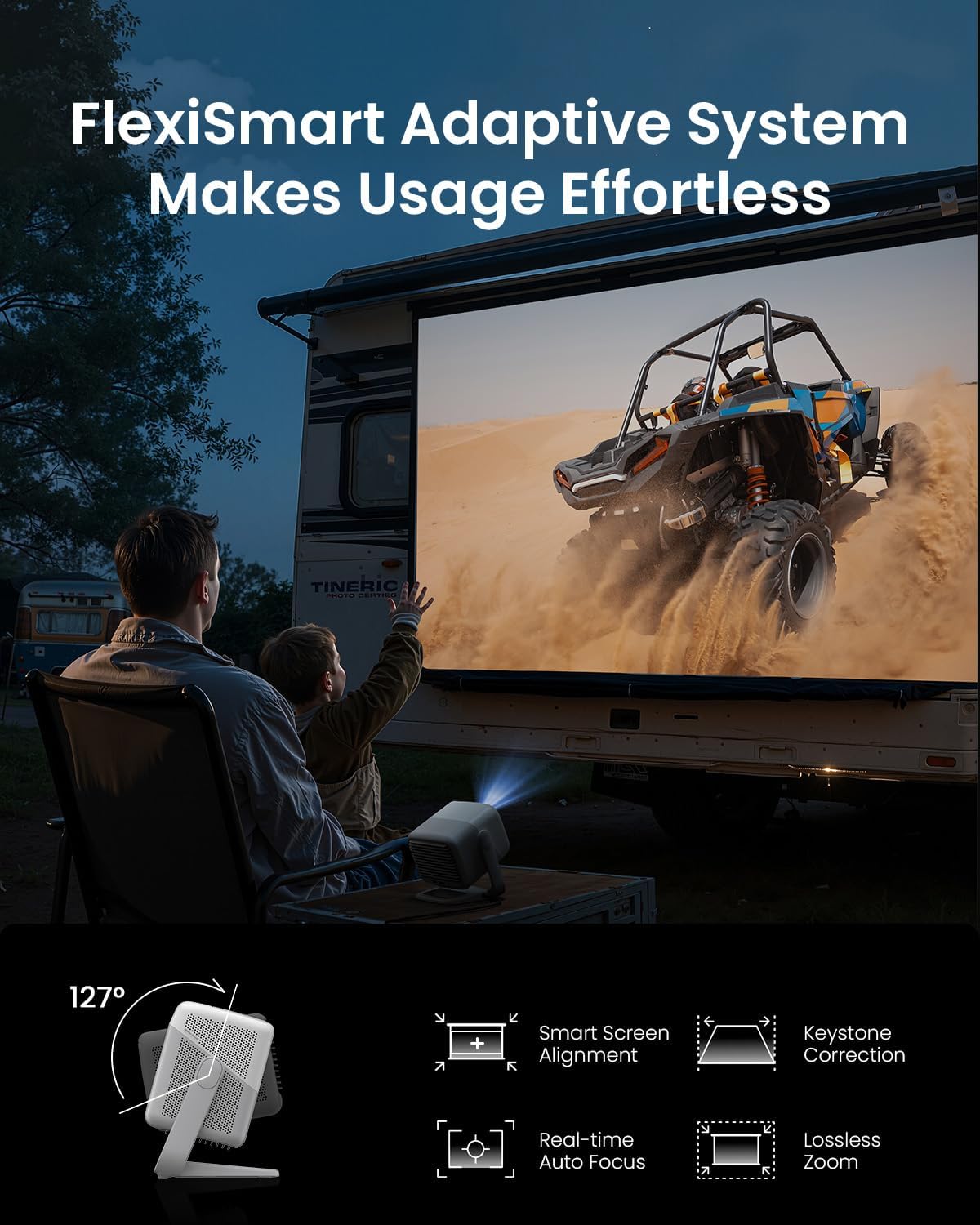 Mini vidéoprojecteur 4K triple laser 1100 lumens autofocus Google TV Netflix