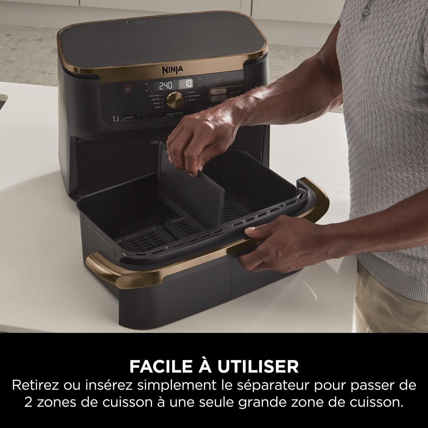 Friteuse air chaud Foodi FlexDrawer 104 L dual zone séparateur amovible 7 en 1 pièces antiadhésives lavables noir cuivre AF500EUCP