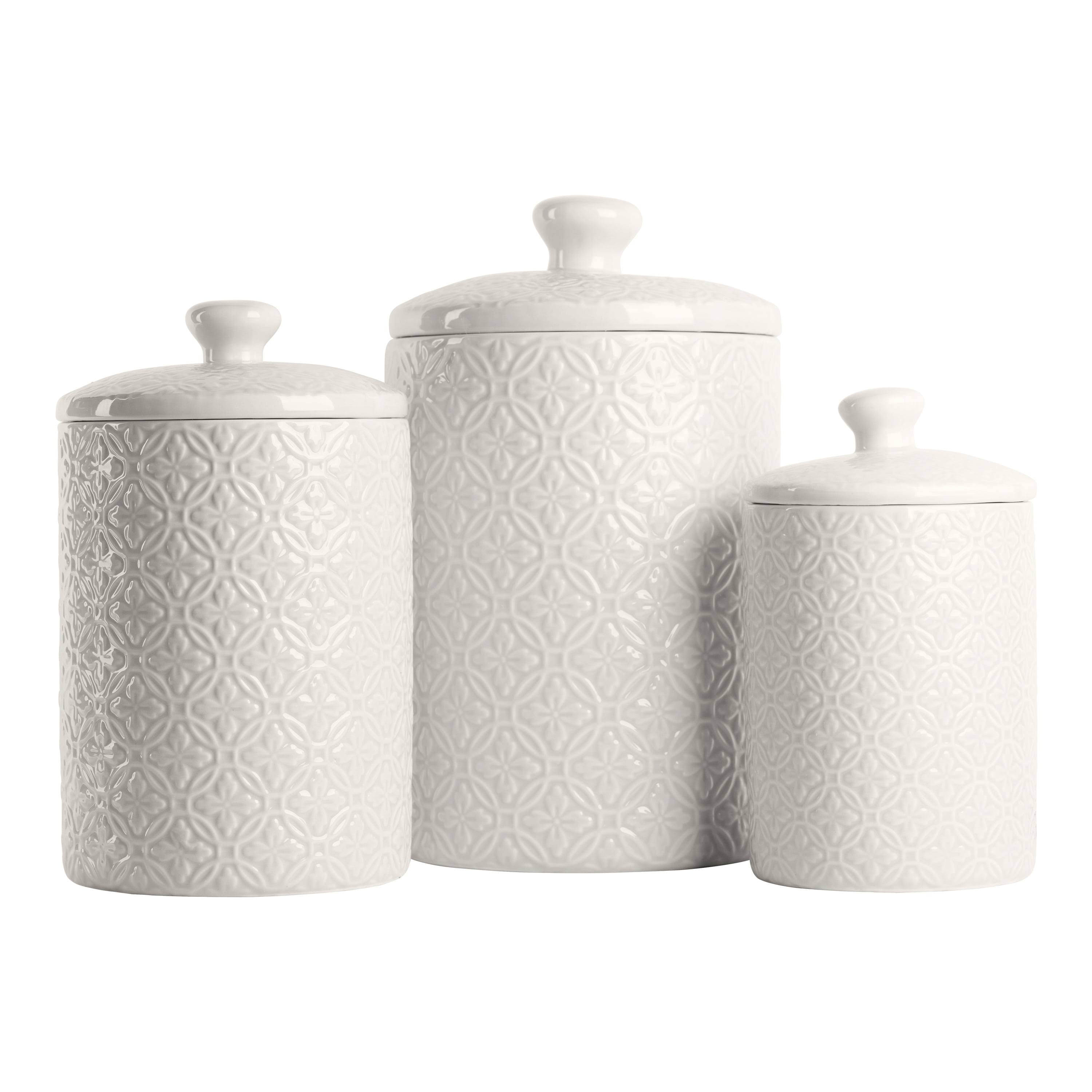 10 Strawberry Street Hampton Embossed 3 Piece Ceramic Canister Set (White)