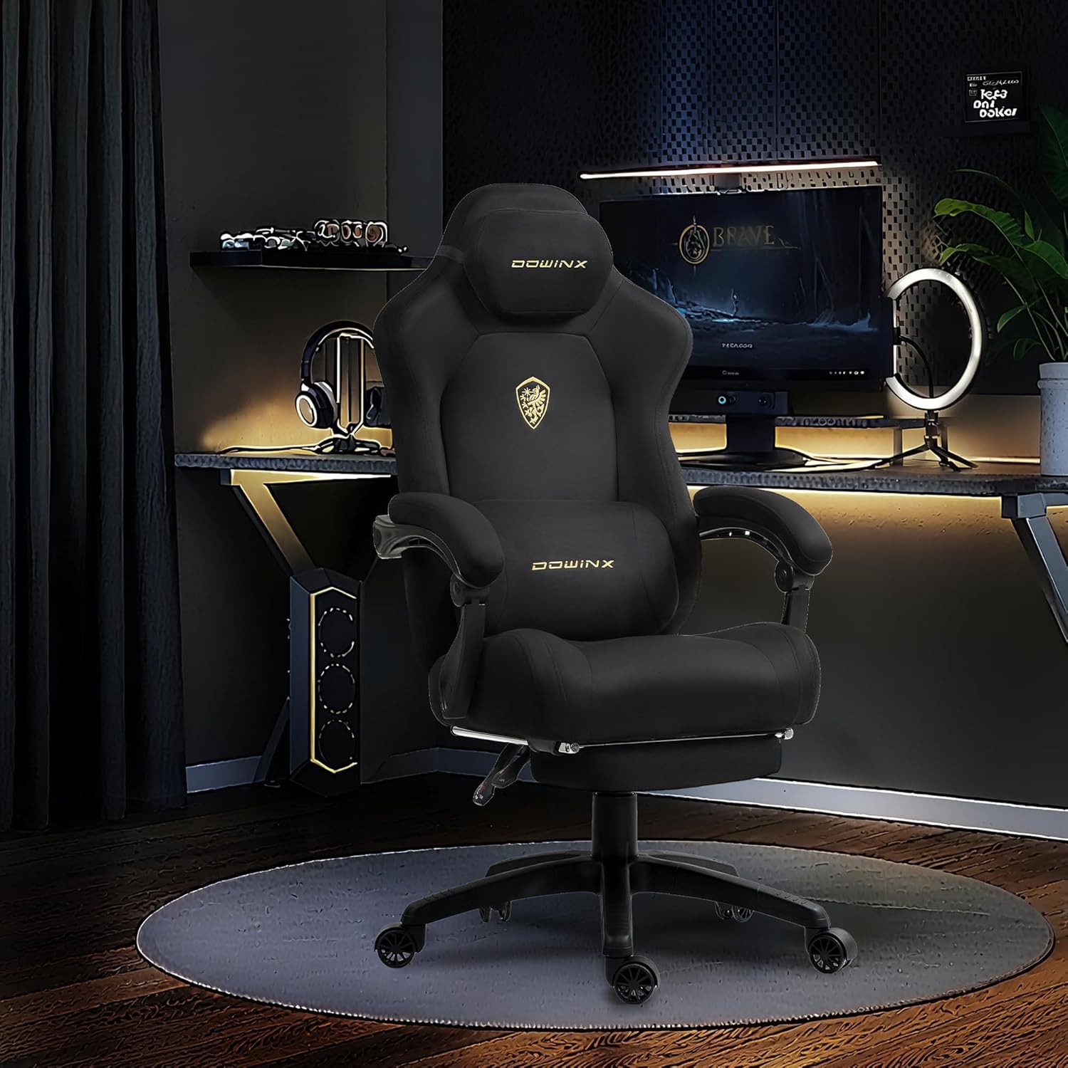Chaise gaming ergonomique velours coussin lombaire massant repose pieds