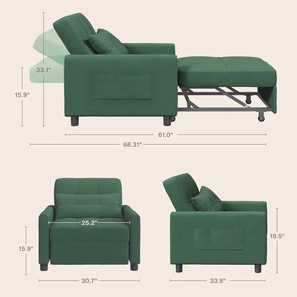 Convertible Sleeper Chair, Aiho 3 - in - 1 Convertible Sofa Bed Recliner Chair with Pull Out Couch - Dark Gray