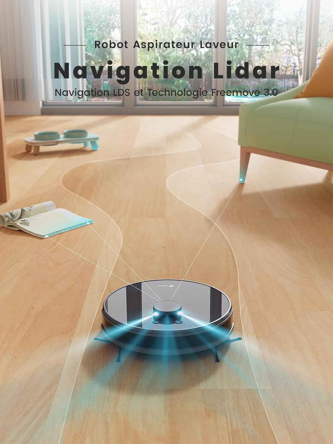 Robot aspirateur laveur 5500 Pa navigation LDS cartographie zones virtuelles