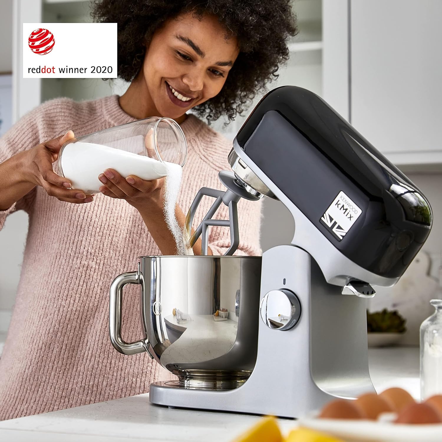 Robot pâtissier KMX750BK bol inox 5 L sécurité boîtier métal kit pâtisserie 3 pièces protection anti éclaboussures 1000W noir