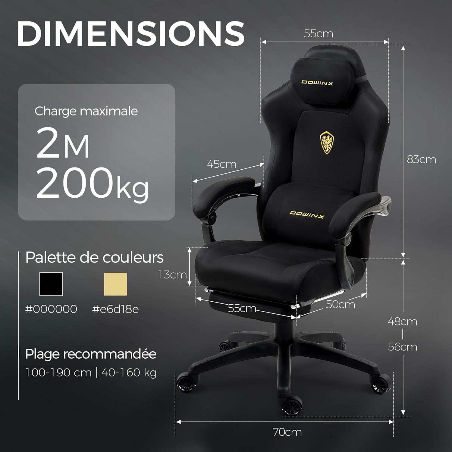 Chaise gaming ergonomique velours coussin lombaire massant repose pieds