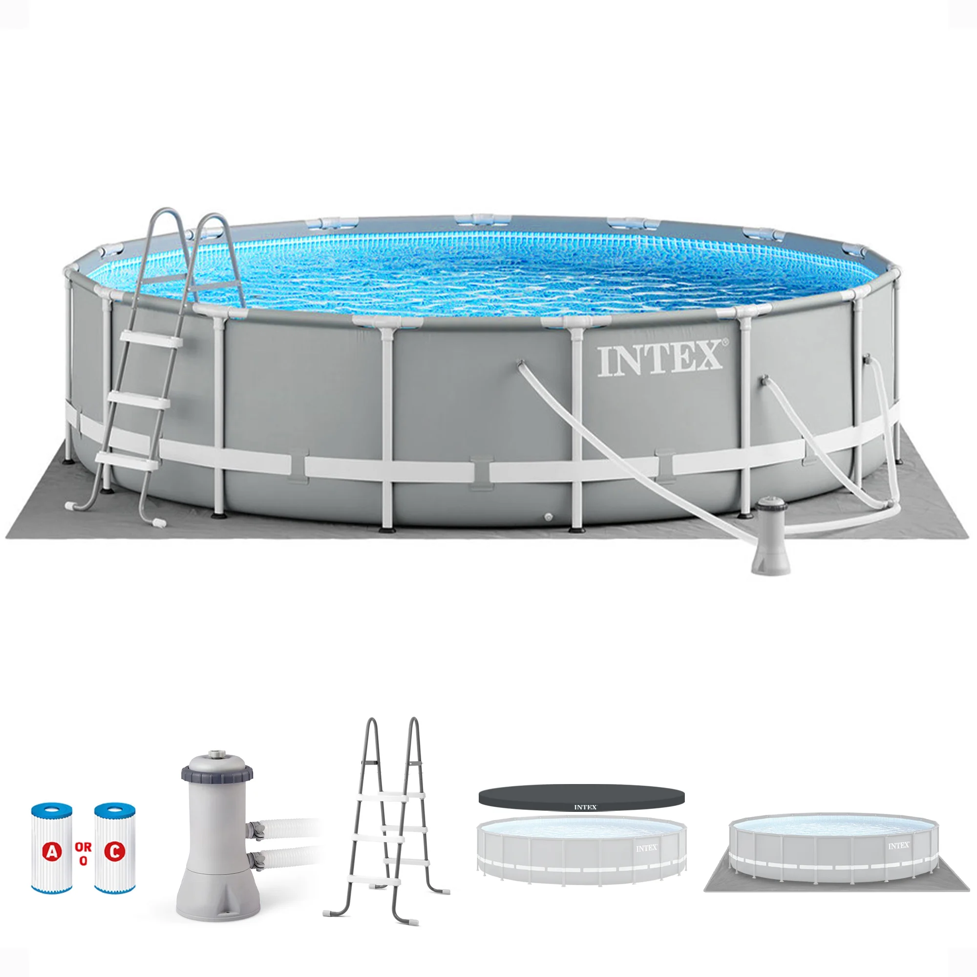 Open Box Intex 15 Foot x 42 in Prism Frame Above Ground Swimming Pool Set