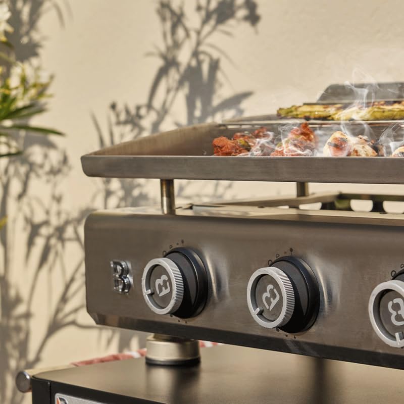 Plancha inox 84x34 cm 4 brûleurs grille réchauffement tiroir graisse