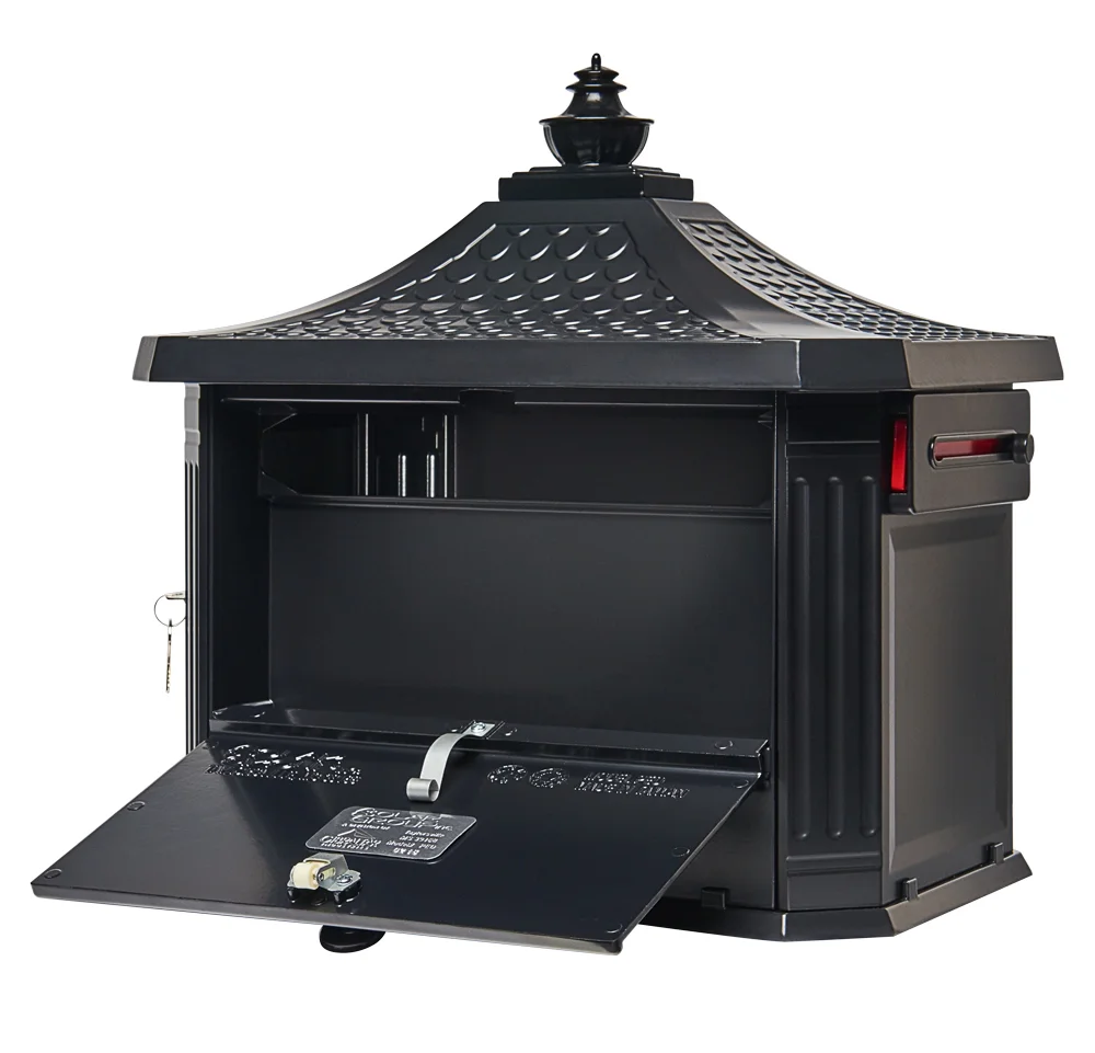 Architectural Mailboxes Pedestal Cast Aluminum, Large, Mailbox and Post Kit in Black
