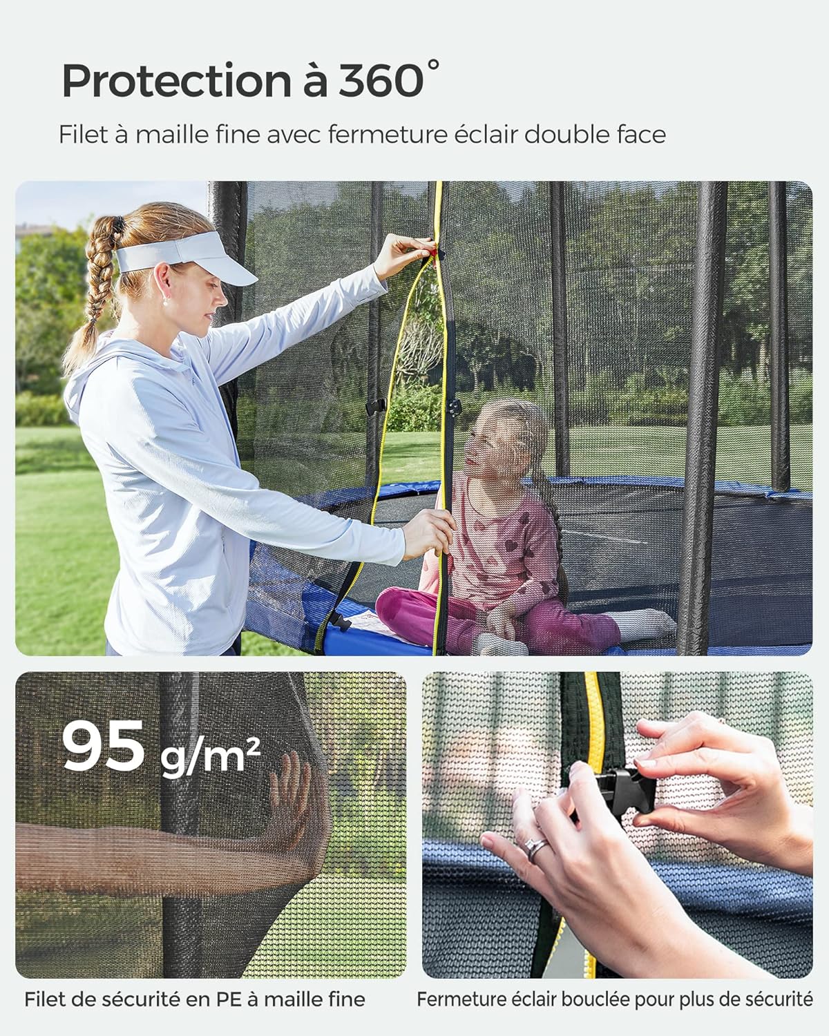 Trampoline extérieur enfant diamètre 183 244 305 366 427 cm filet échelle