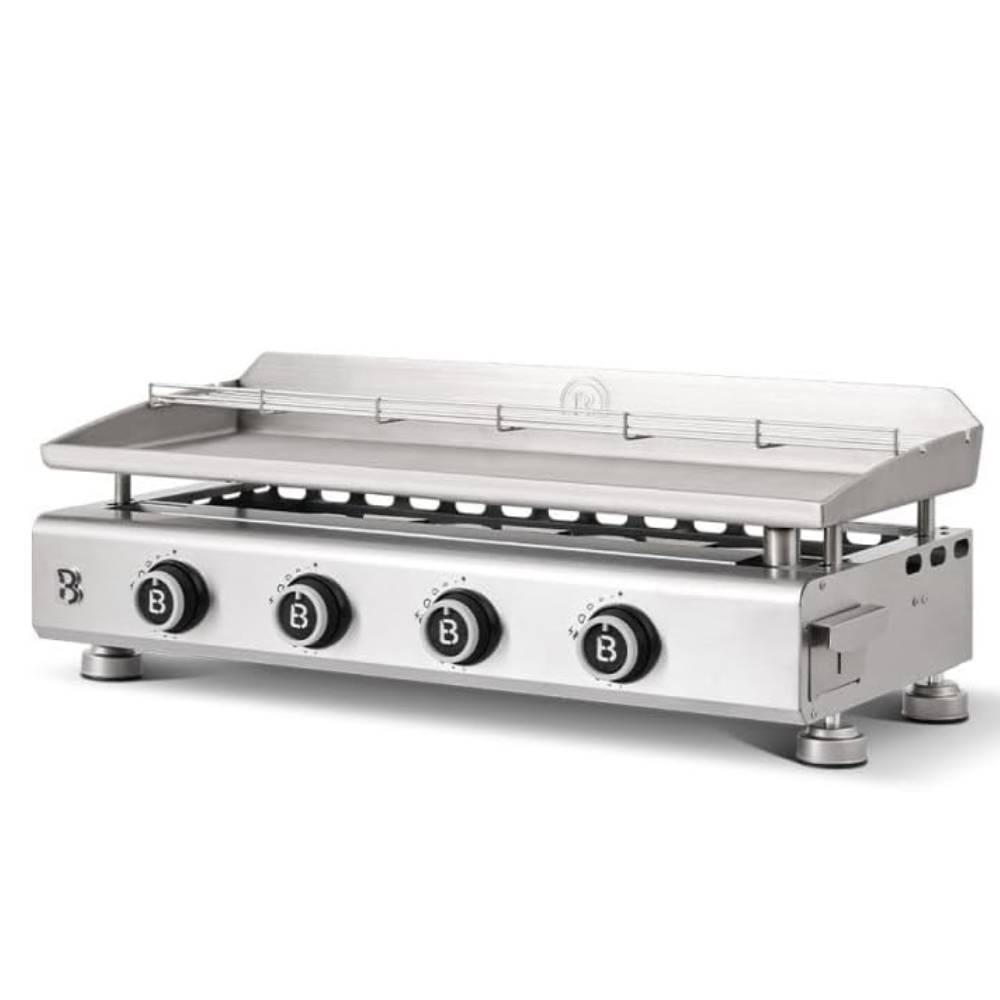 Plancha inox 84x34 cm 4 brûleurs grille réchauffement tiroir graisse