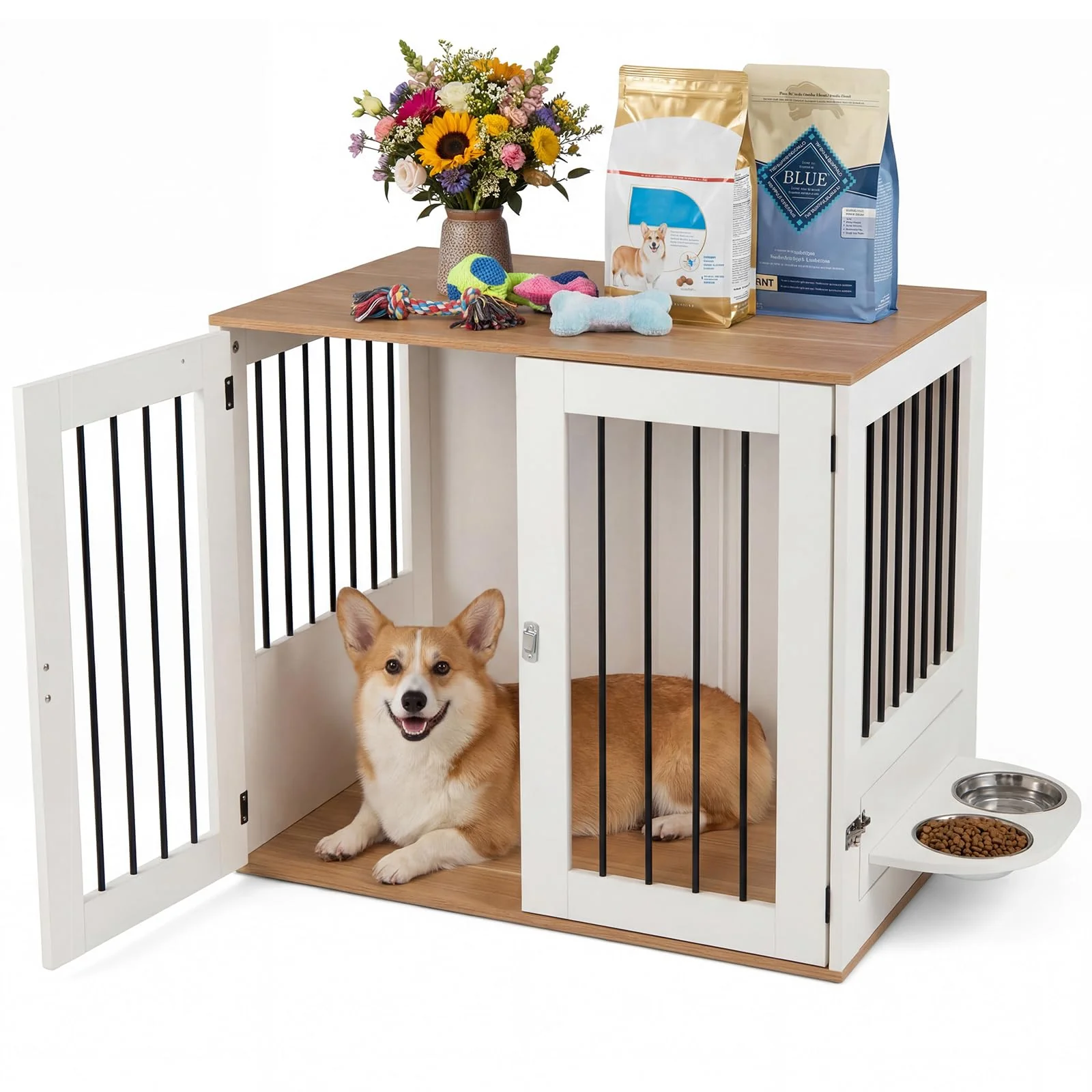 Tangkula 31.5” Dog Crate Furniture Indoor Wooden Dog Kennel
