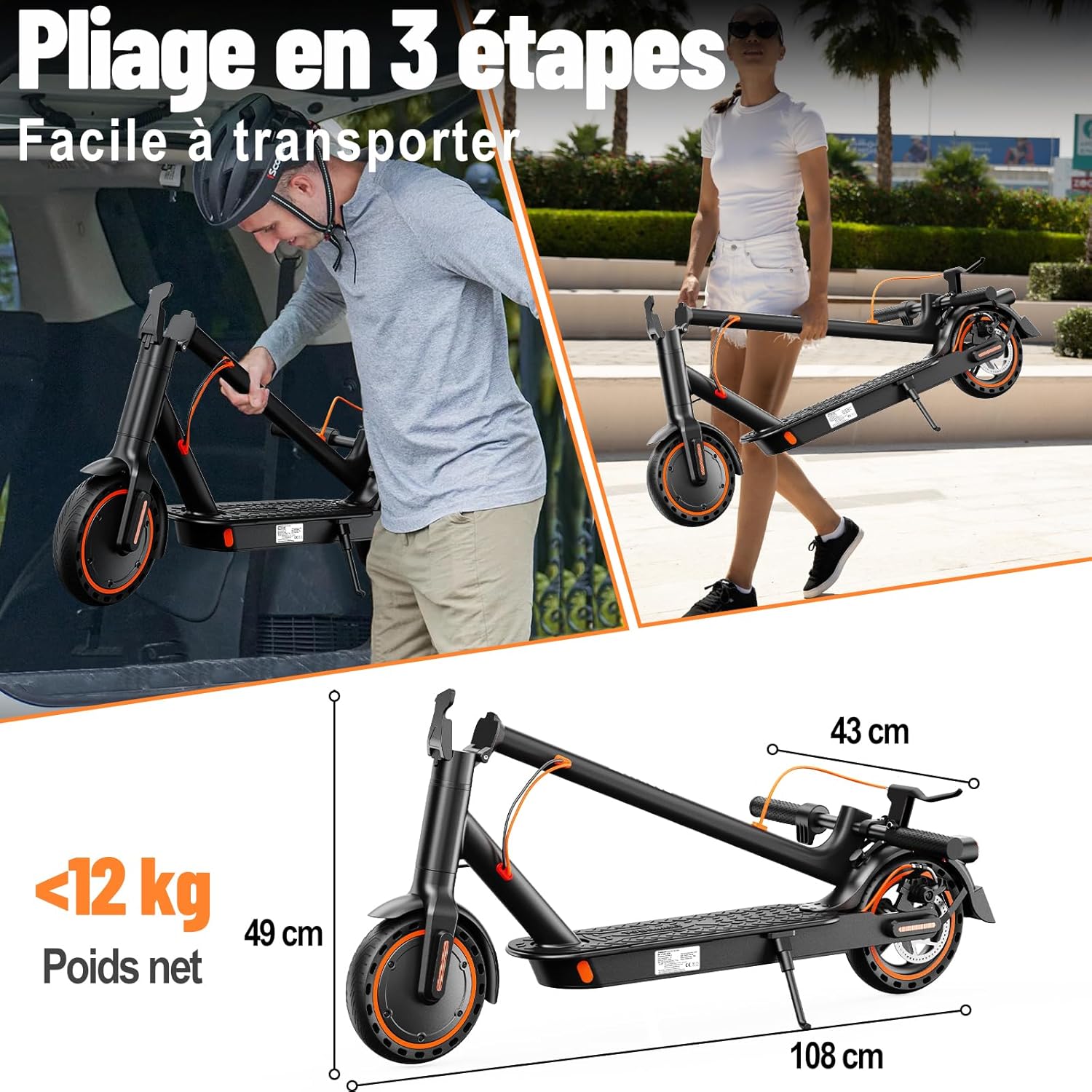 Trottinette électrique adulte 350 W 25 km h autonomie 35 km pneus increvables