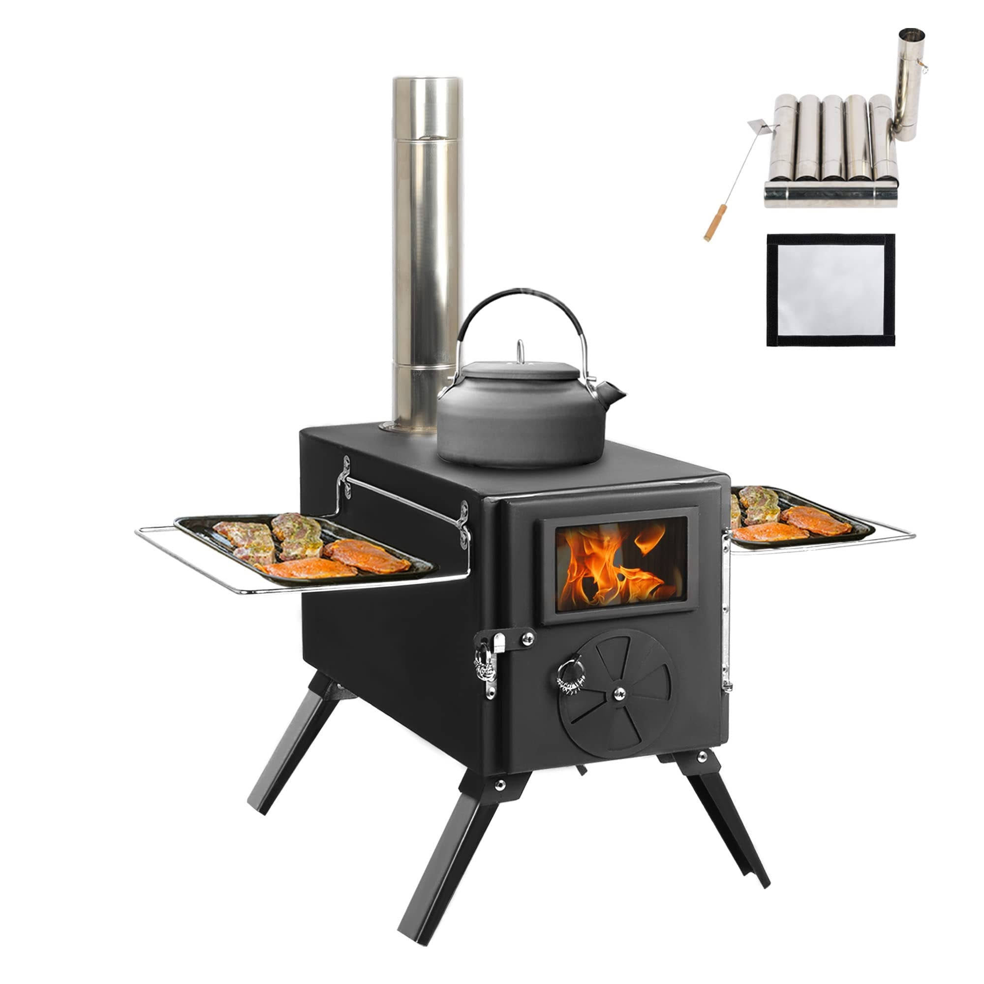 UNDUSLUY Outdoor Portable Wood Burning Stove, Heating Burner Stove for Tent,Camping, Ice-fishing, Cookout, Hiking, Travel, Includes Pipe Tent stove+