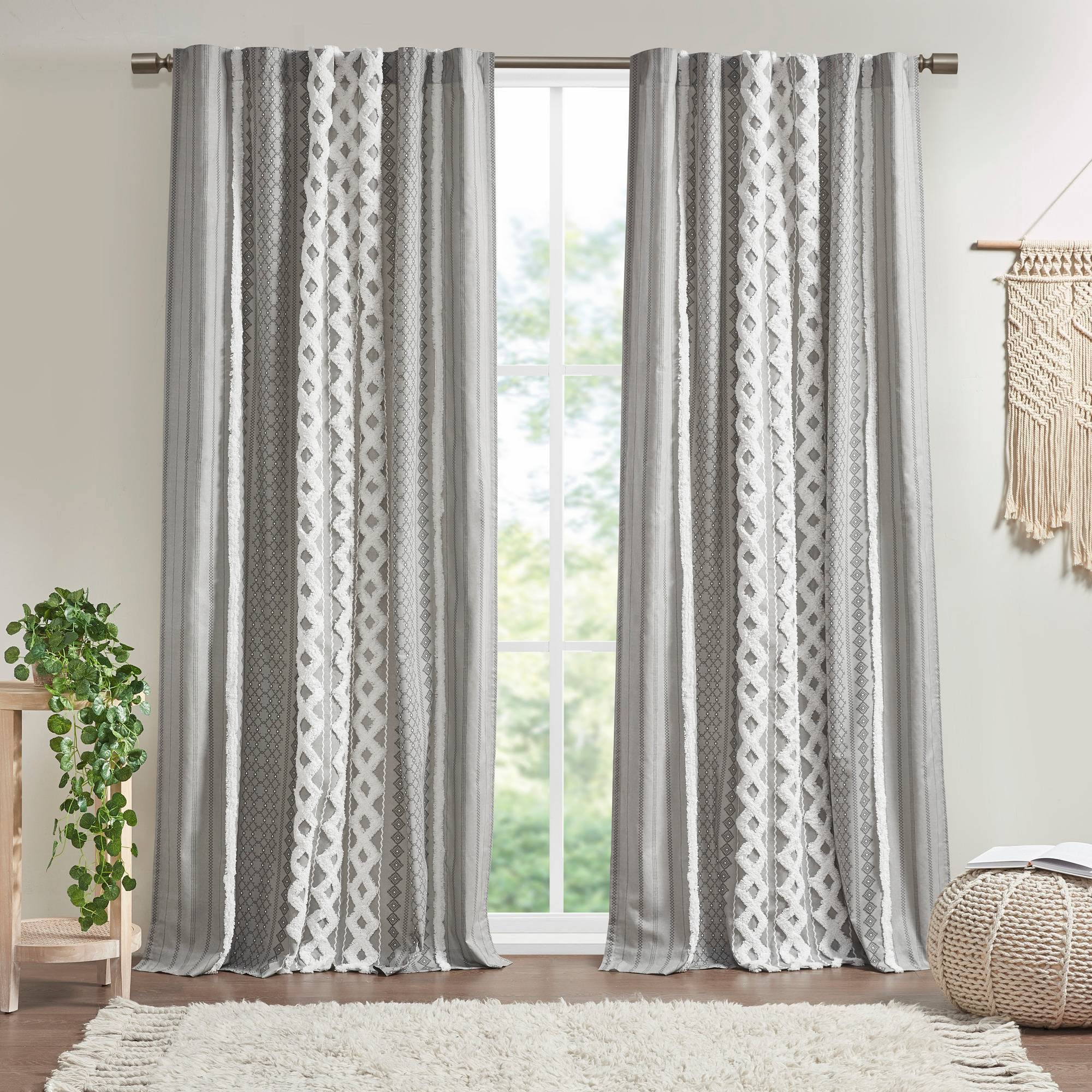 INK + IVY Imani Chenille Stripe Window Curtain, Grey