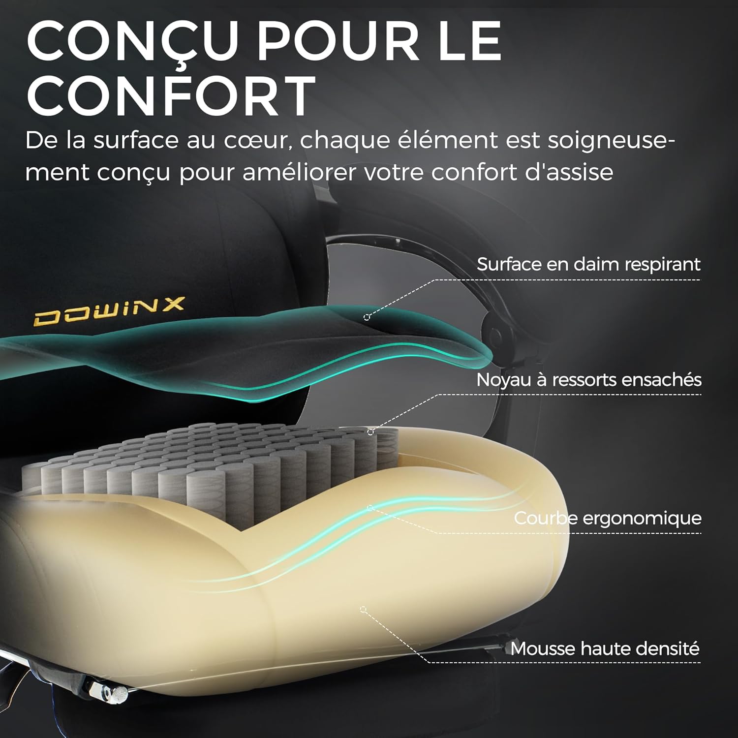 Chaise gaming ergonomique velours coussin lombaire massant repose pieds