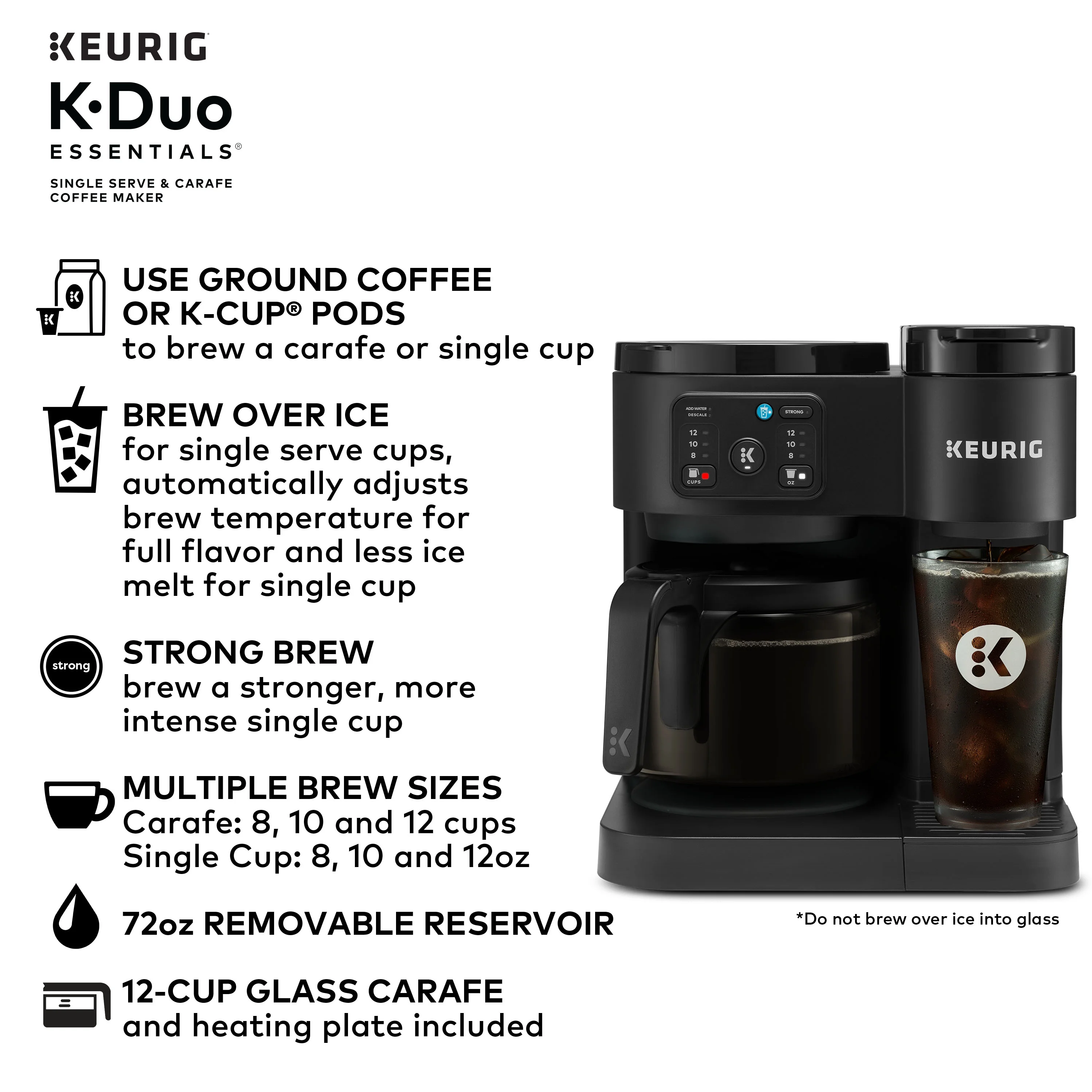 Keurig K - Duo Essentials, Hot & Iced Single - Serve K - Cup Pod Coffee Maker & Carafe, Moonlight Grey
